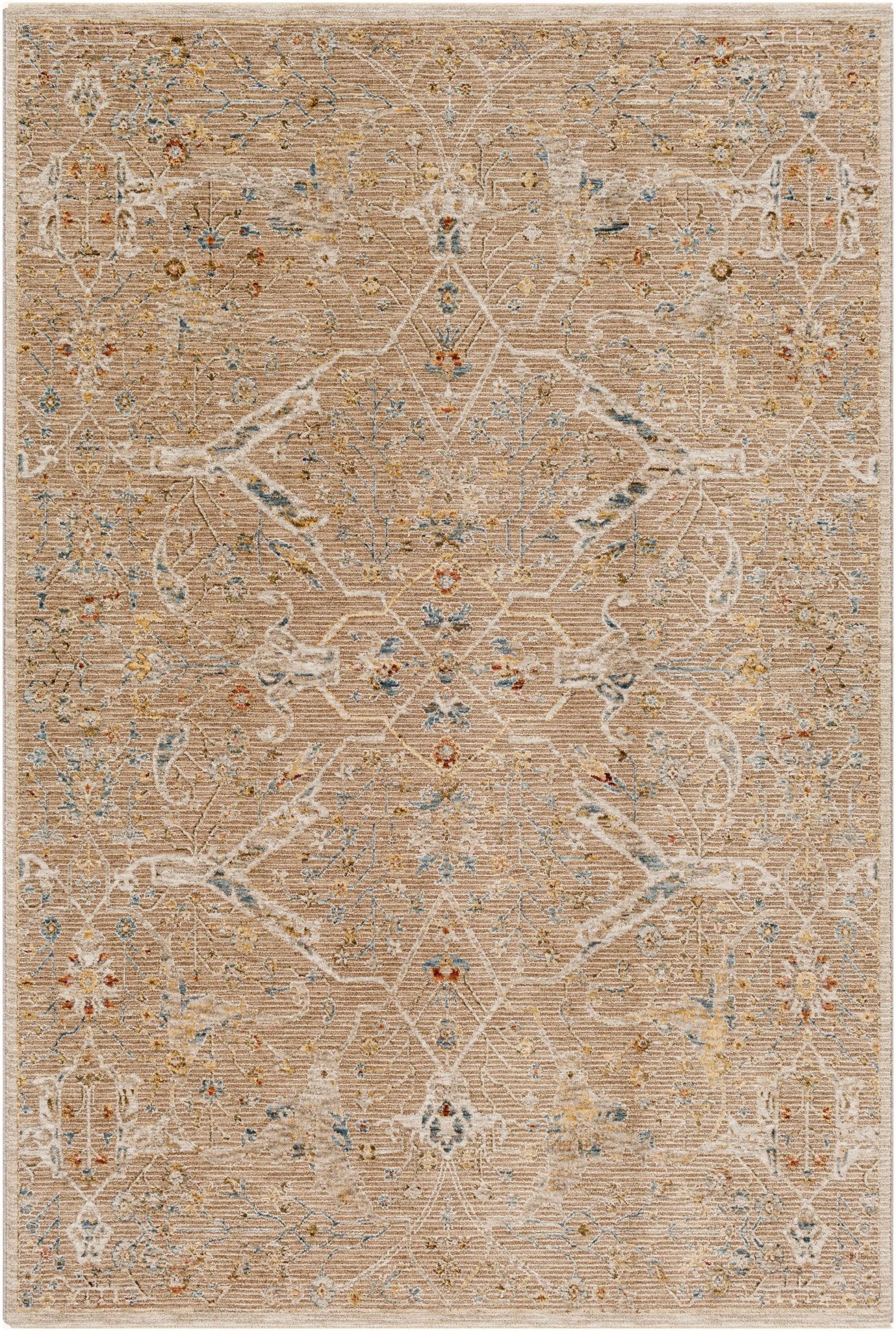 Traditional Oushak Design Tan Machine Woven Area Rug - Image 15