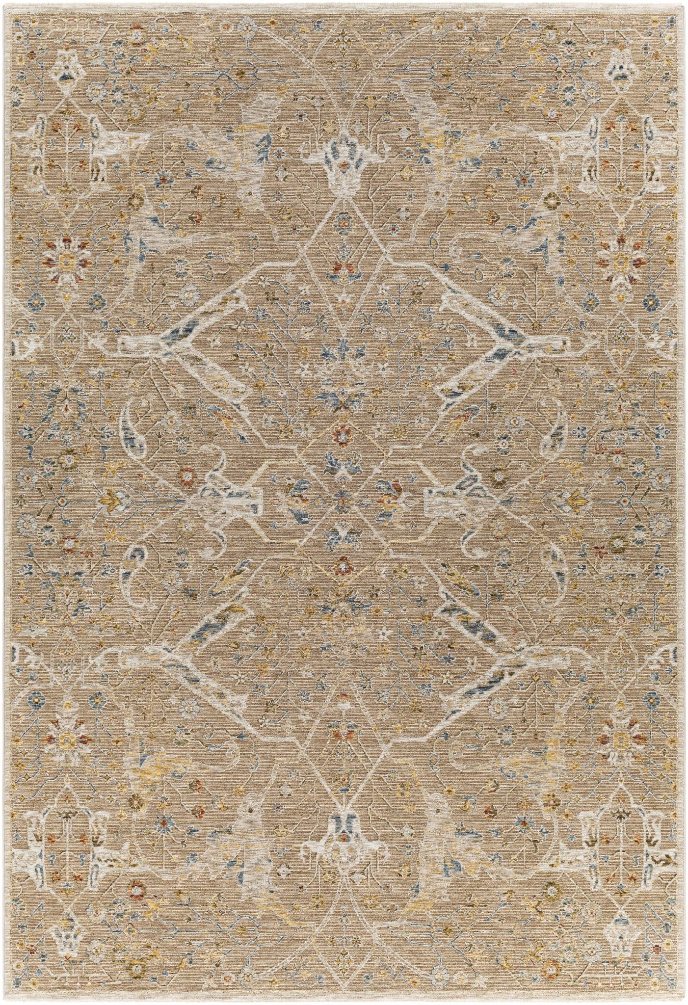 Traditional Oushak Design Tan Machine Woven Area Rug - Image 2