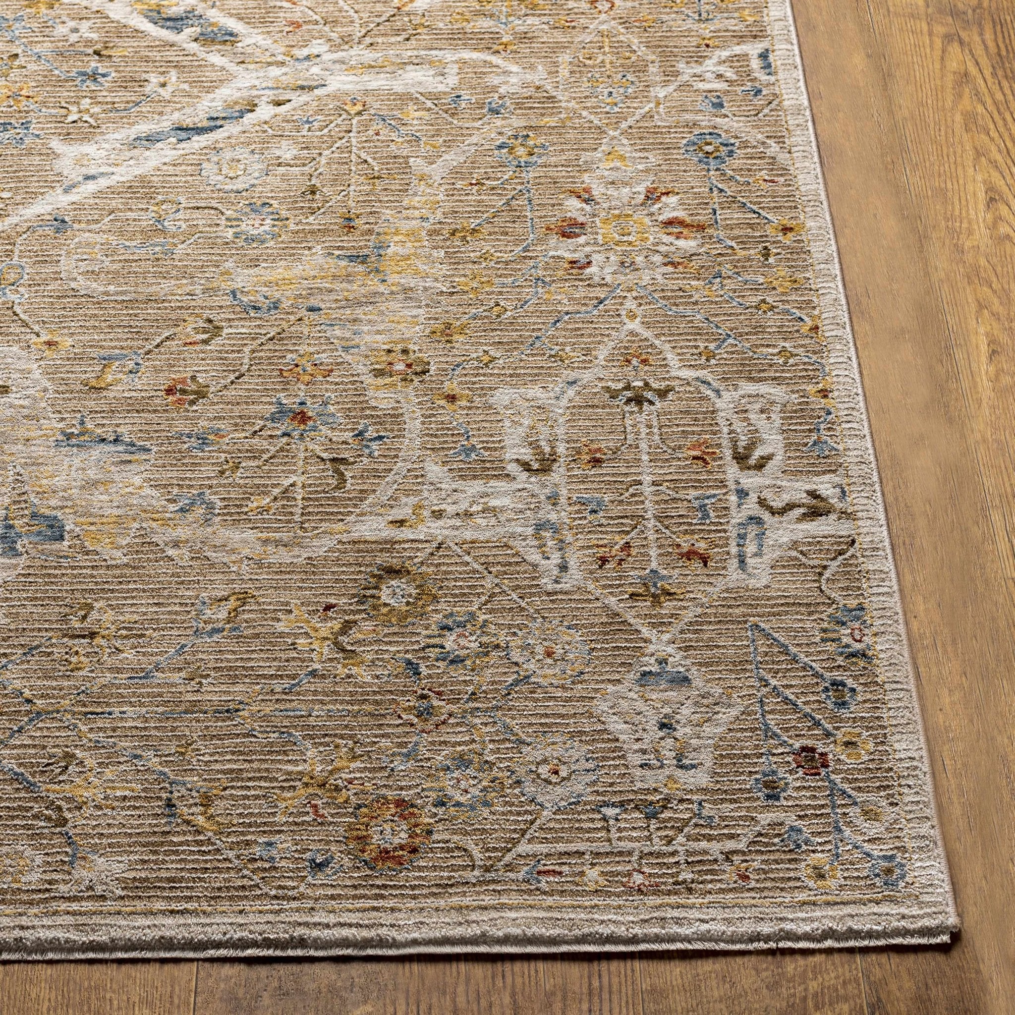 Traditional Oushak Design Tan Machine Woven Area Rug - Image 5