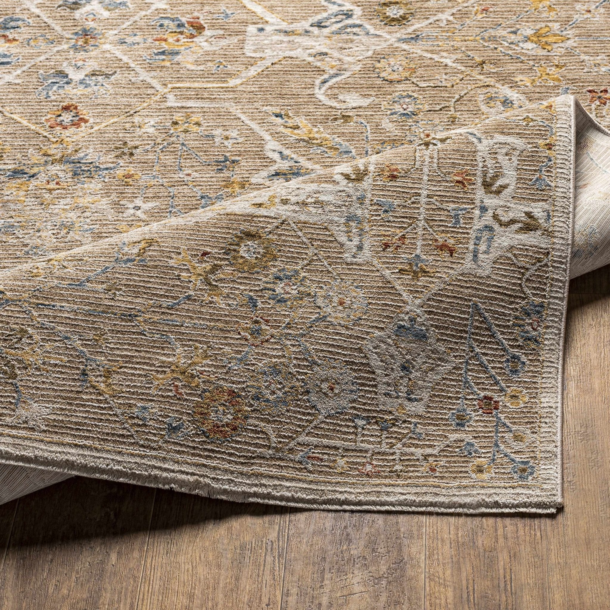 Traditional Oushak Design Tan Machine Woven Area Rug - Image 6