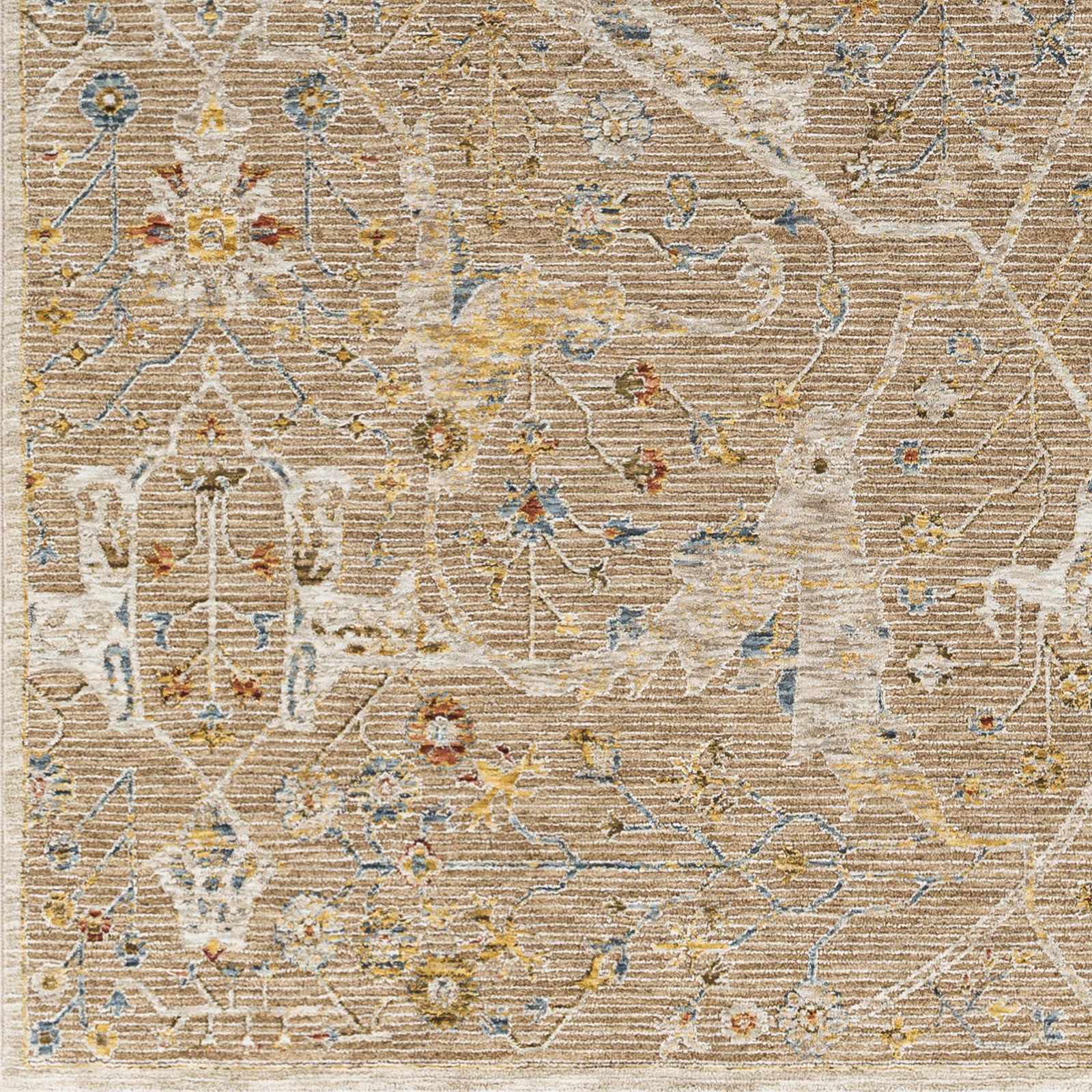 Traditional Oushak Design Tan Machine Woven Area Rug - Image 7