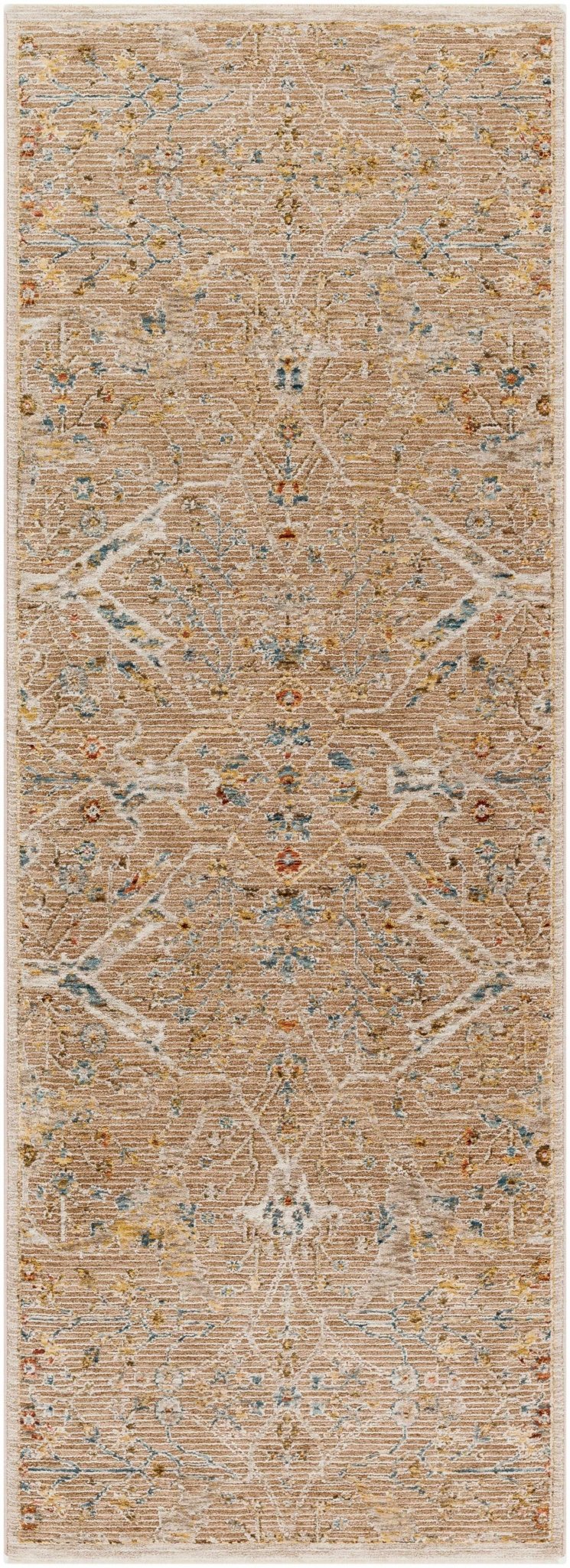 Traditional Oushak Design Tan Machine Woven Area Rug - Image 9