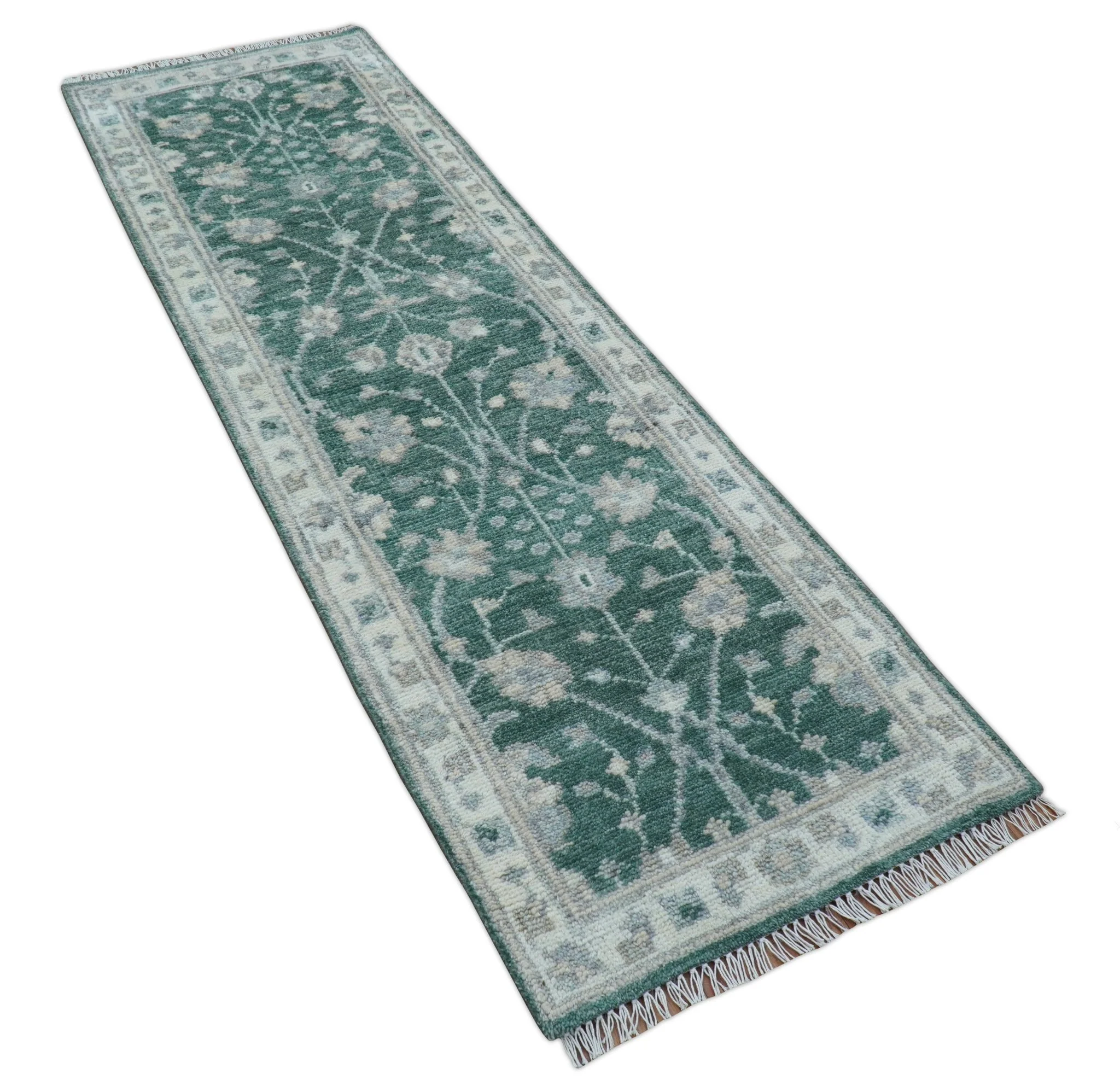 Bloom Traditional Oushak Design Teal 2.6x8.6 Hand Knotted Wool Rug - Image 10
