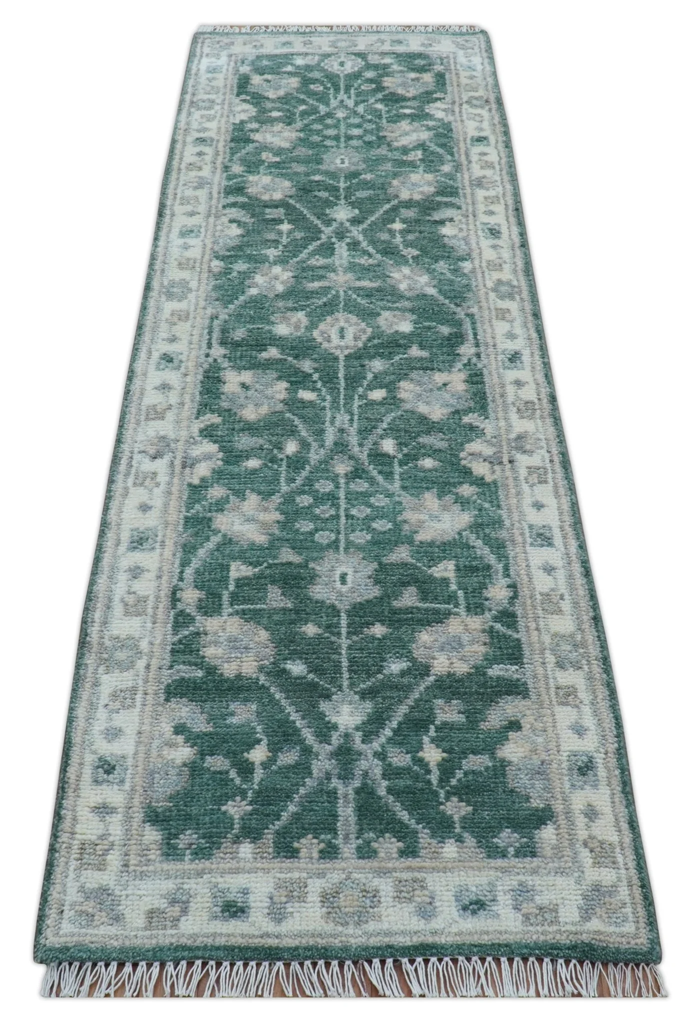 Bloom Traditional Oushak Design Teal 2.6x8.6 Hand Knotted Wool Rug - Image 9