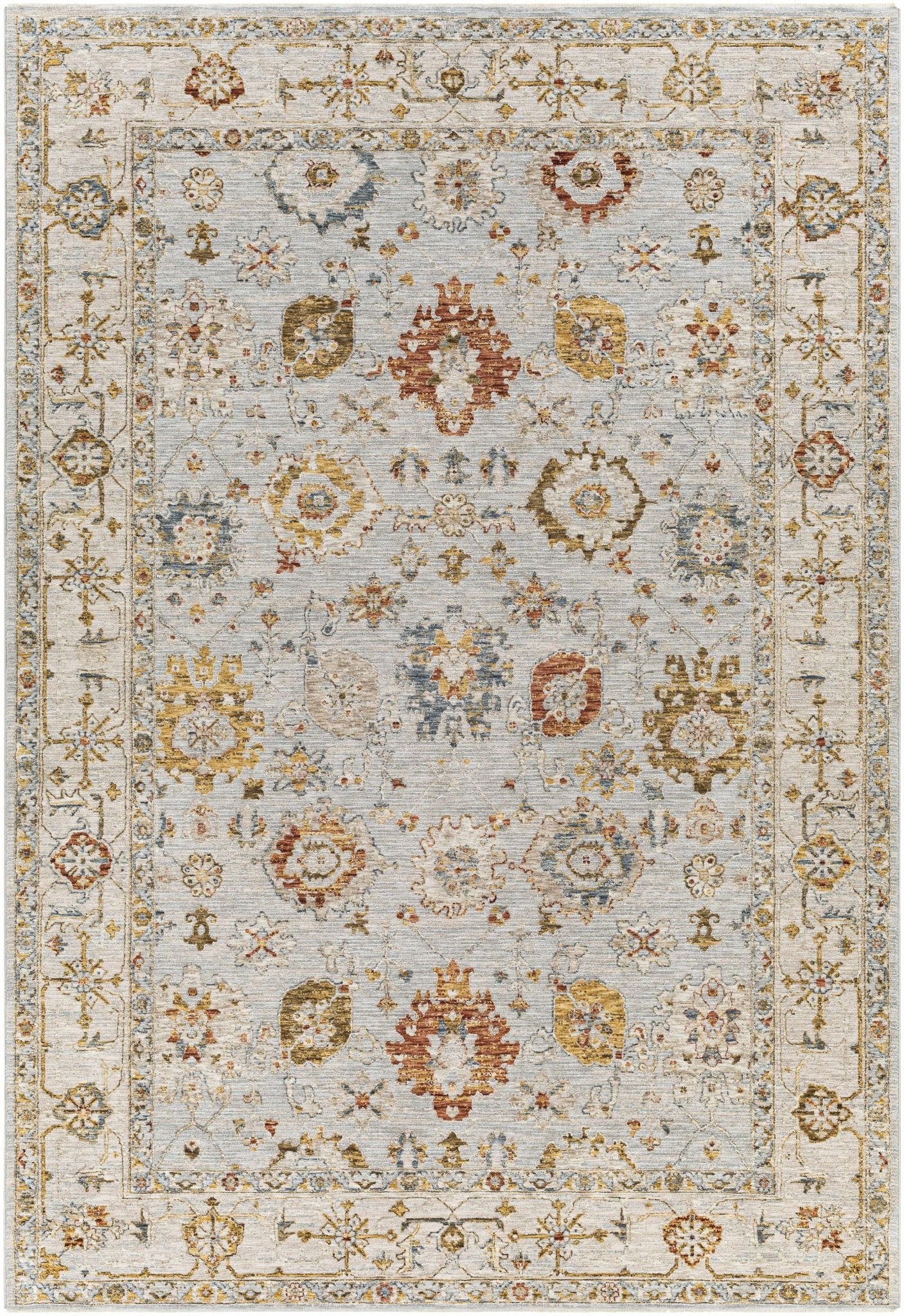 Traditional Oushak Style Cream Machine Woven Rug - Image 11