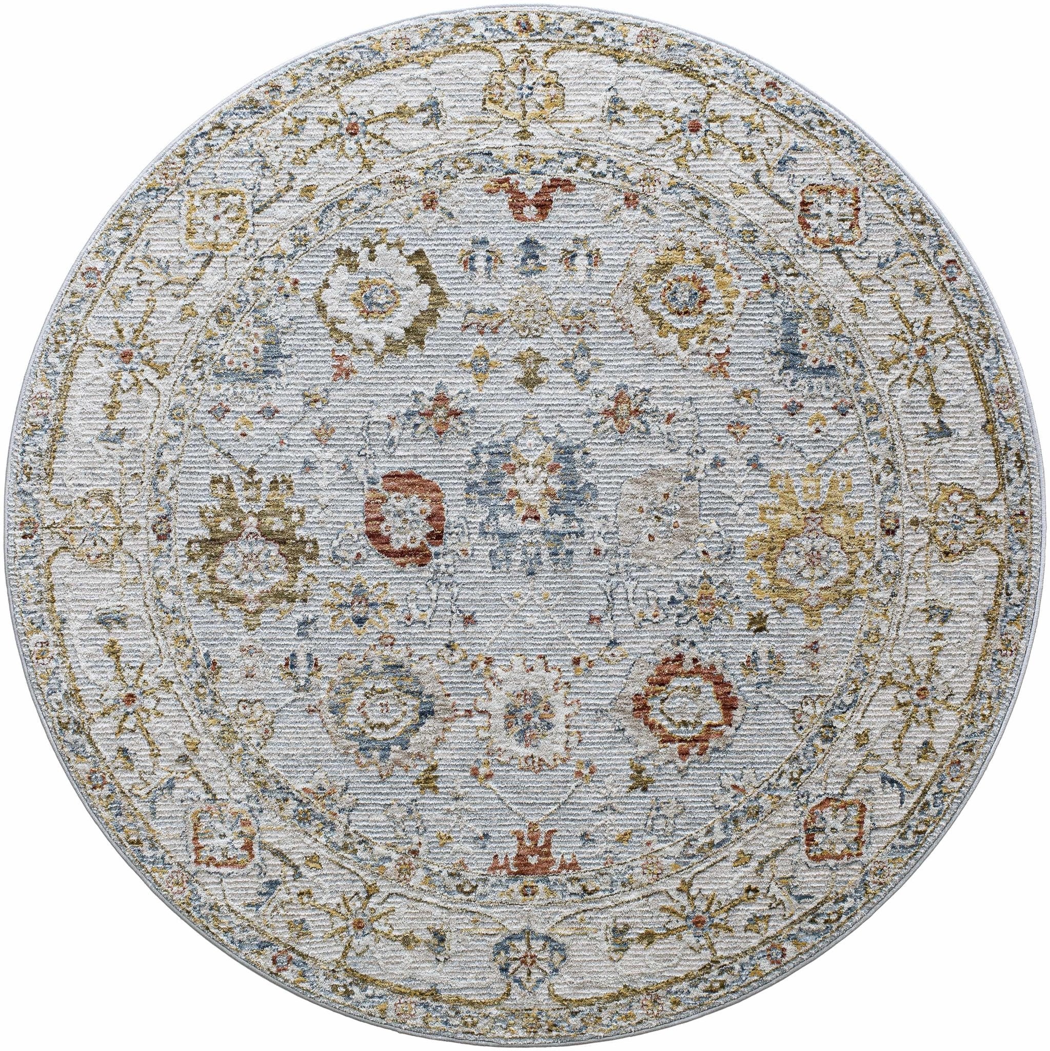 Traditional Oushak Style Cream Machine Woven Rug - Image 12
