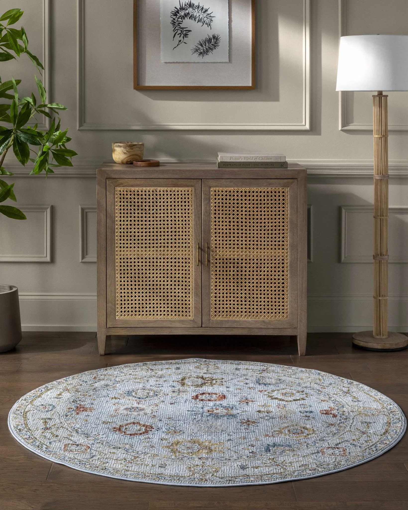 Traditional Oushak Style Cream Machine Woven Rug - Image 14