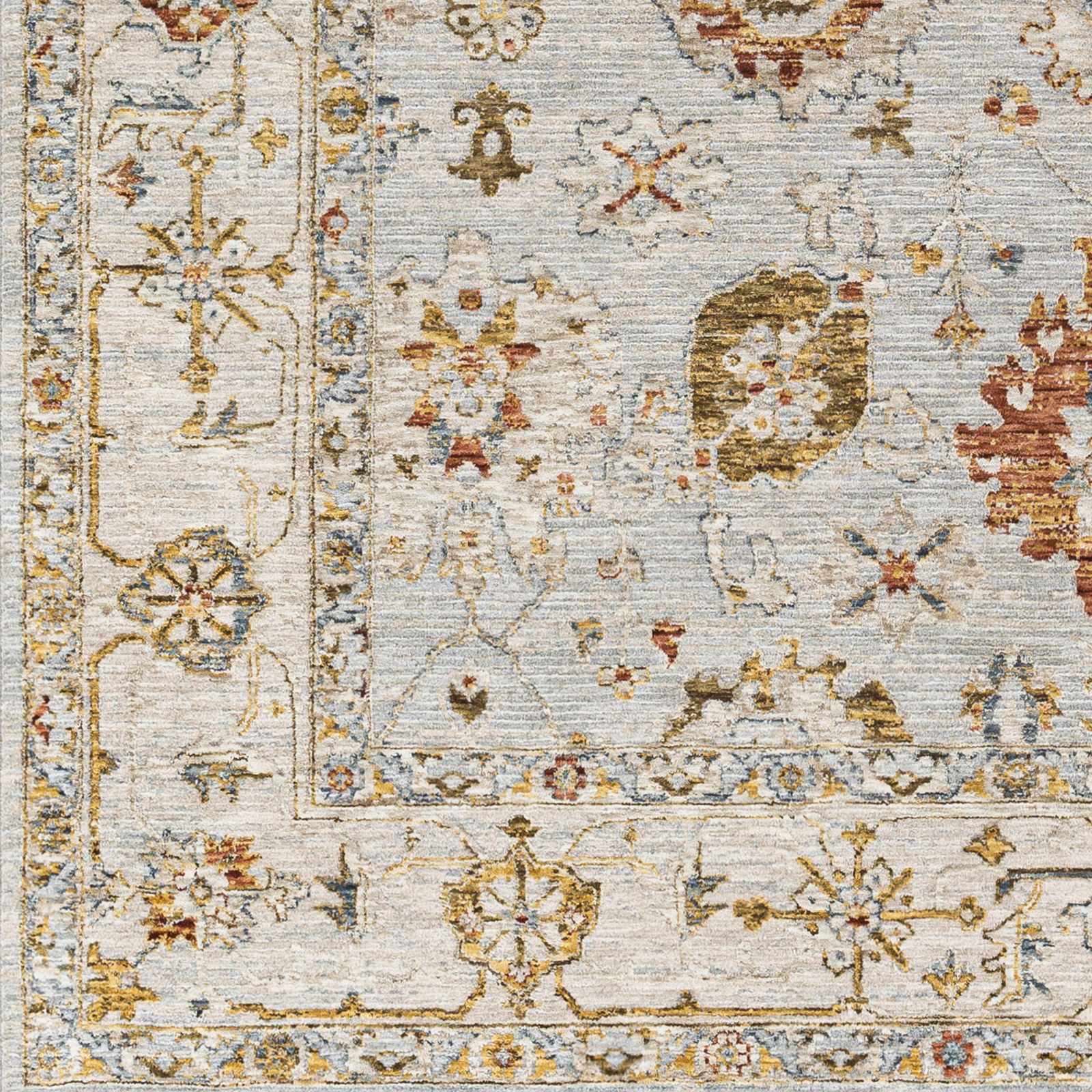 Traditional Oushak Style Cream Machine Woven Rug - Image 3