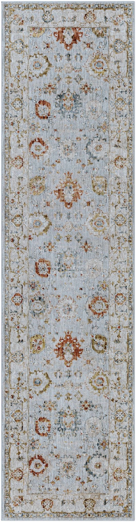 Traditional Oushak Style Cream Machine Woven Rug - Image 9