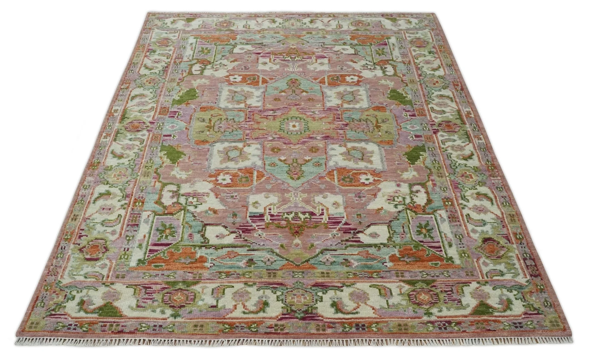 Custom Made Transitional Pink, Green and Ivory Turkish Design wool Area Rug - Image 10
