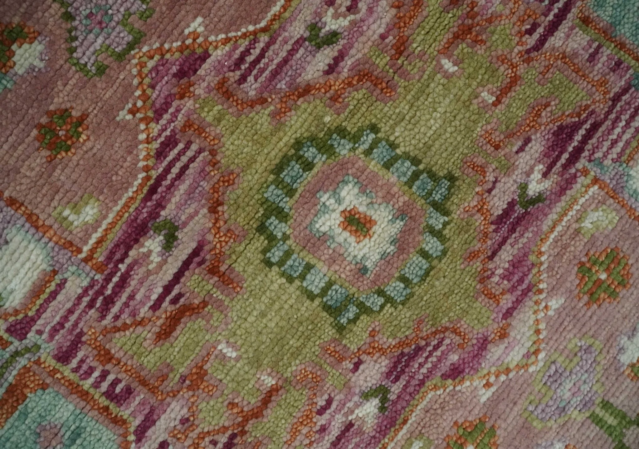 Custom Made Transitional Pink, Green and Ivory Turkish Design wool Area Rug - Image 4