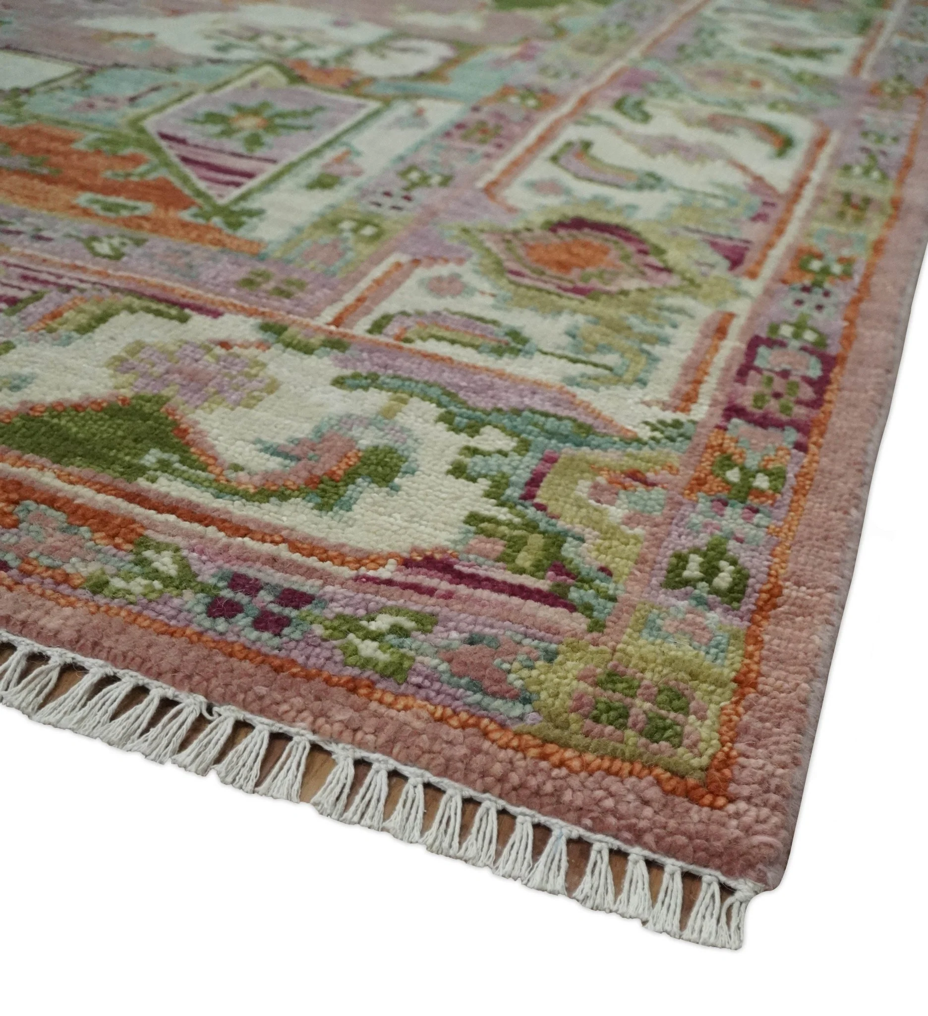 Custom Made Transitional Pink, Green and Ivory Turkish Design wool Area Rug - Image 5