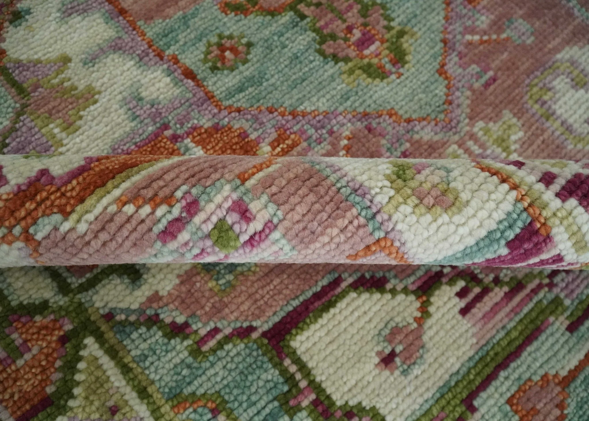 Custom Made Transitional Pink, Green and Ivory Turkish Design wool Area Rug - Image 6