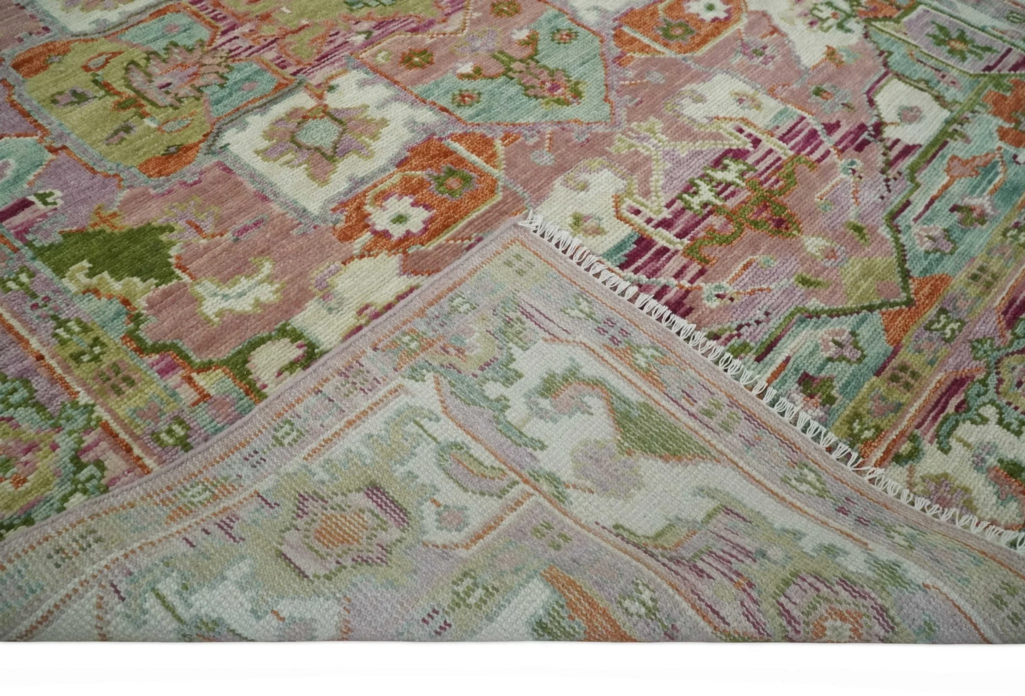 Custom Made Transitional Pink, Green and Ivory Turkish Design wool Area Rug - Image 7