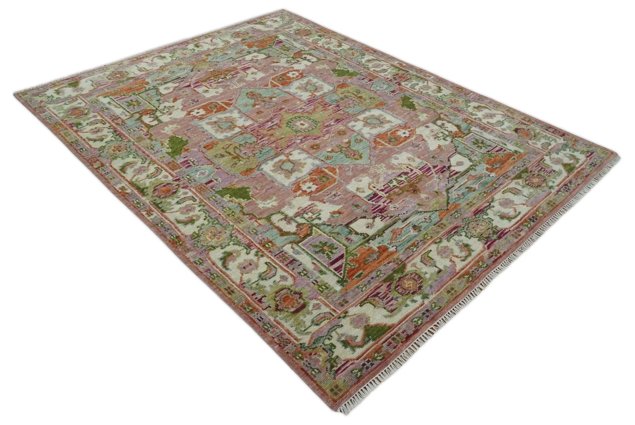Custom Made Transitional Pink, Green and Ivory Turkish Design wool Area Rug - Image 9