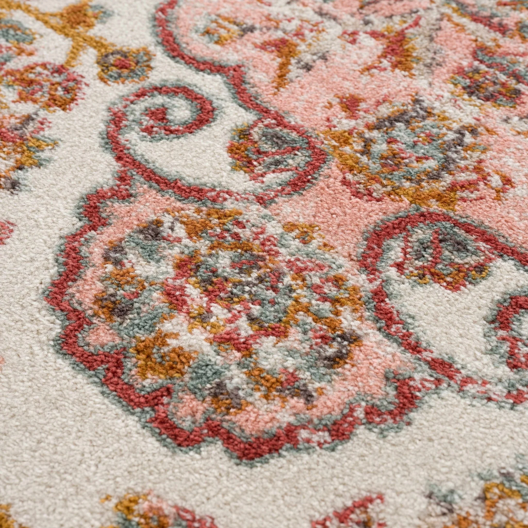 Traditional Peach, Ivory, Brown and Gold Medium Pile Medallion Design Area Rug - Image 10