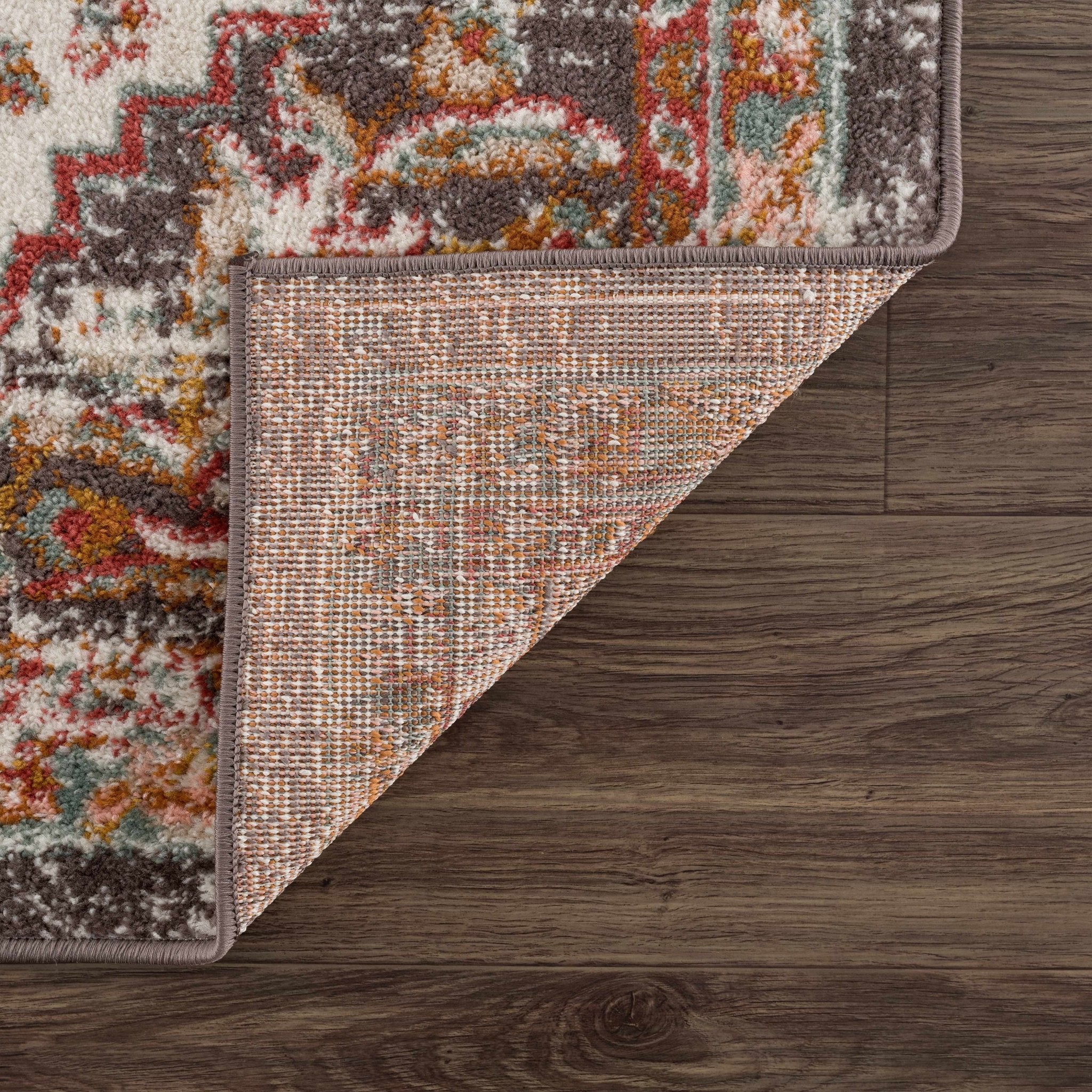 Traditional Peach, Ivory, Brown and Gold Medium Pile Medallion Design Area Rug - Image 4