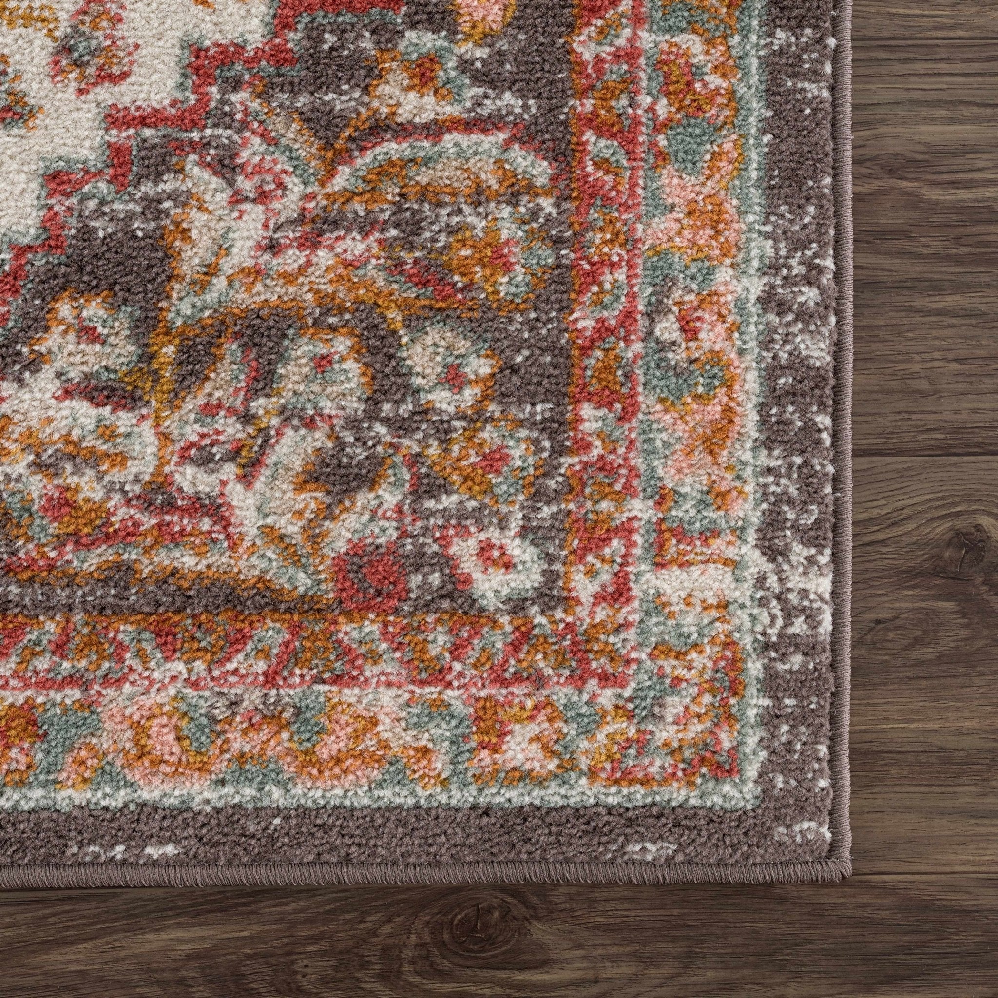 Traditional Peach, Ivory, Brown and Gold Medium Pile Medallion Design Area Rug - Image 8