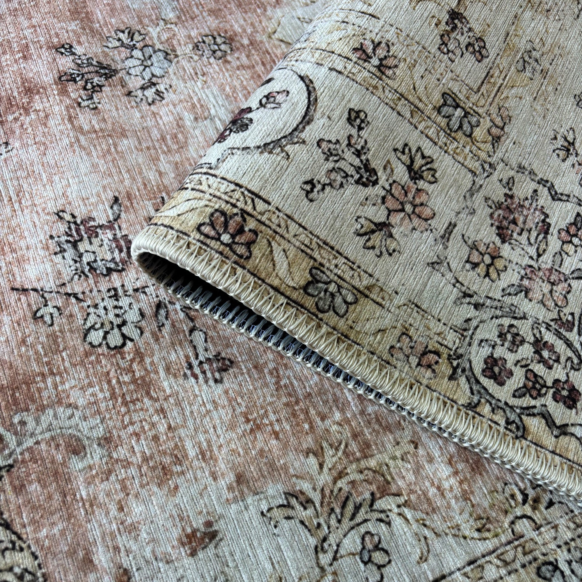 Traditional Peach Machine Washable Cotton Area Rug - Image 2