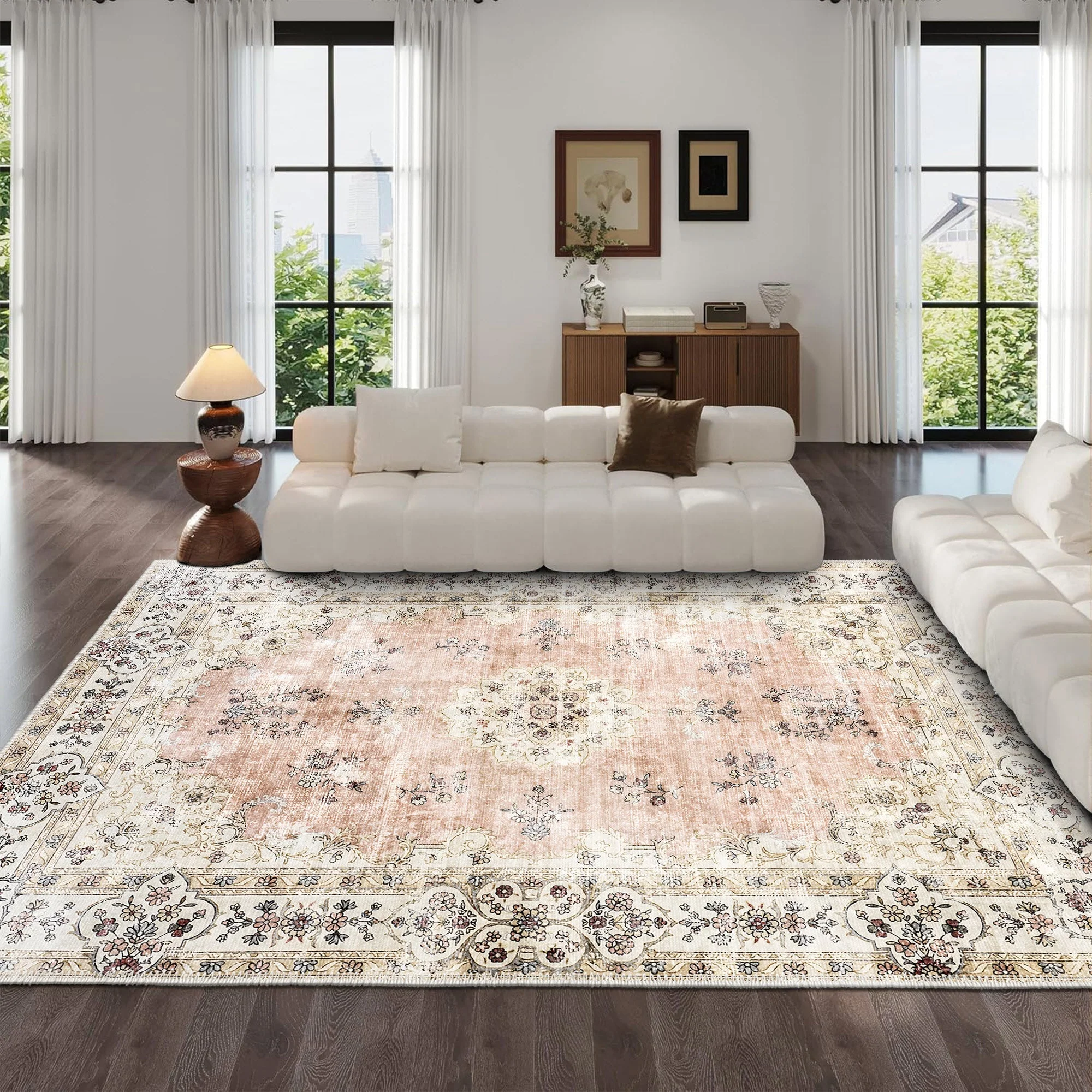 Traditional Peach Machine Washable Cotton Area Rug - Image 5