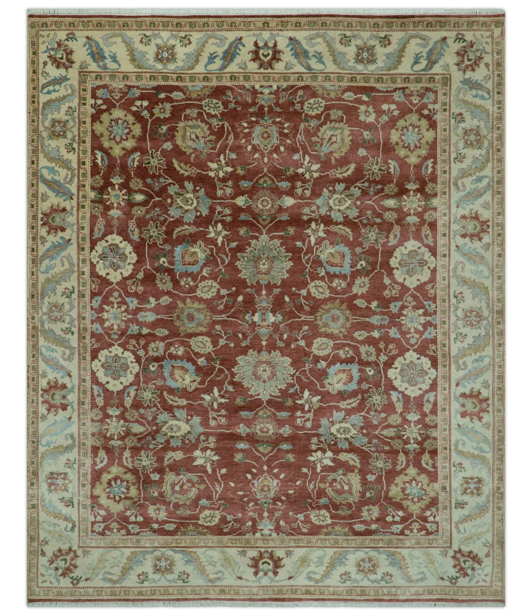Traditional Design Red And Beige 8x10 Hand Knotted wool rug - Image 10