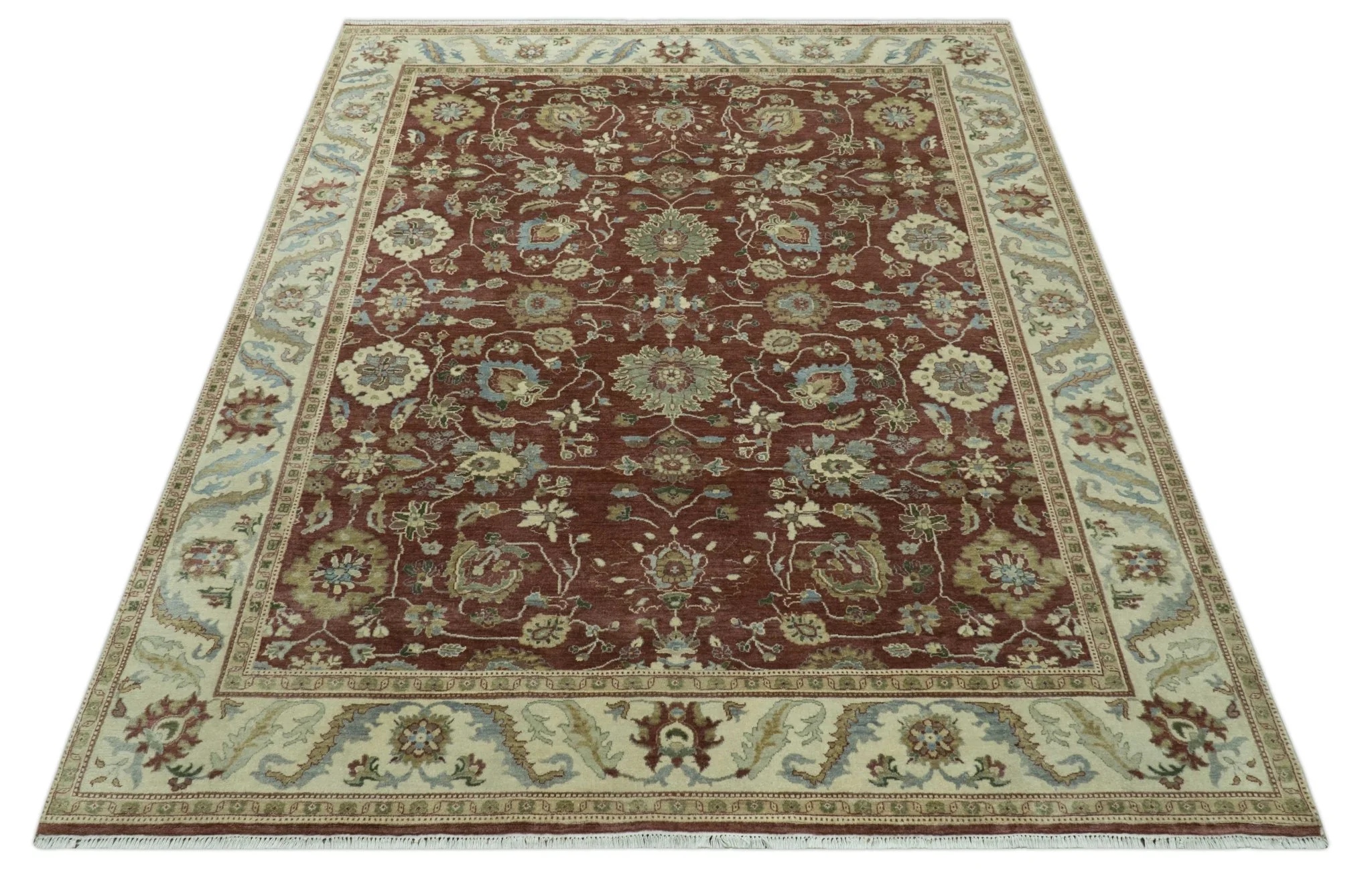 Traditional Design Red And Beige 8x10 Hand Knotted wool rug - Image 11