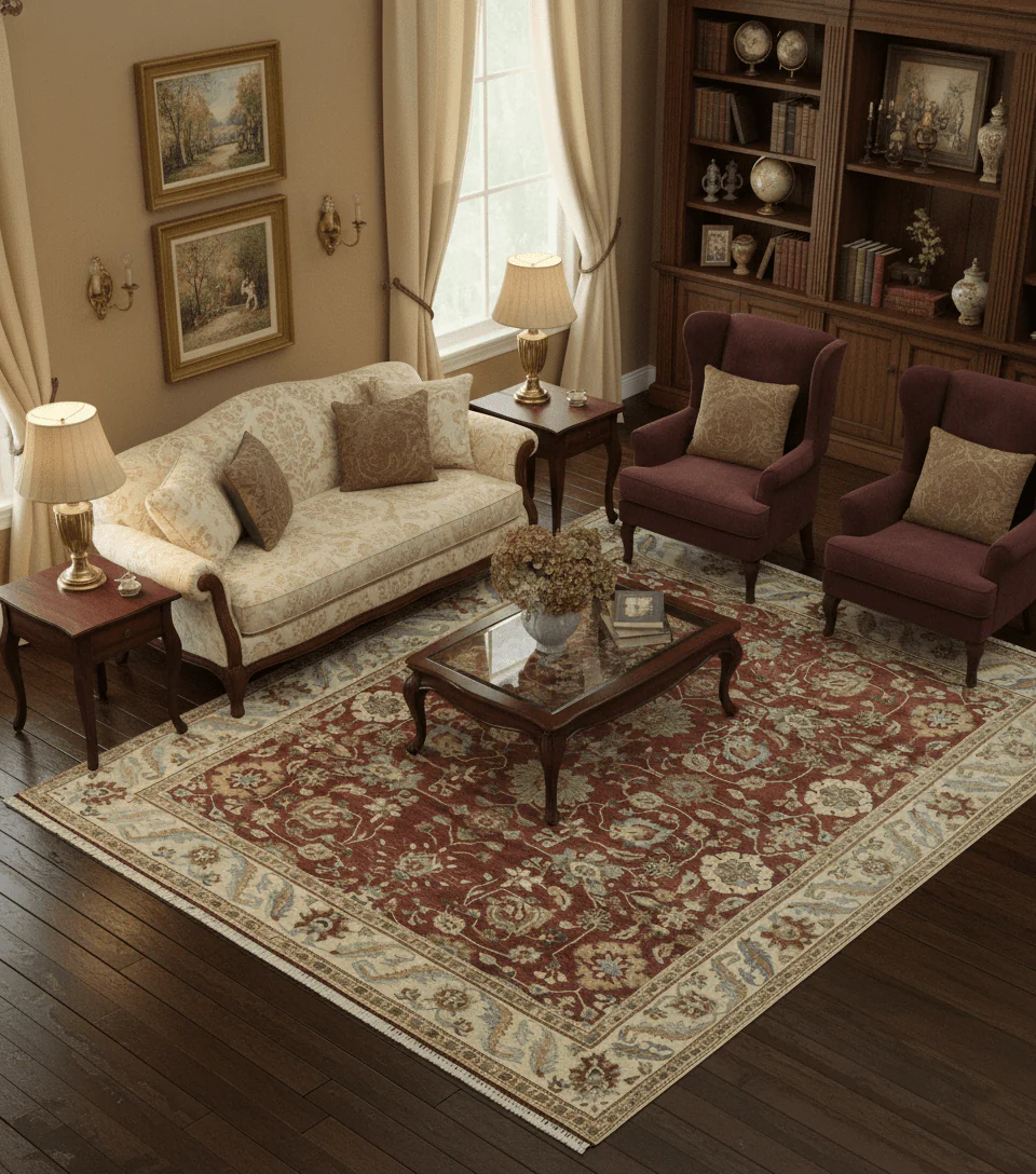 Traditional Design Red And Beige 8x10 Hand Knotted wool rug - Image 2