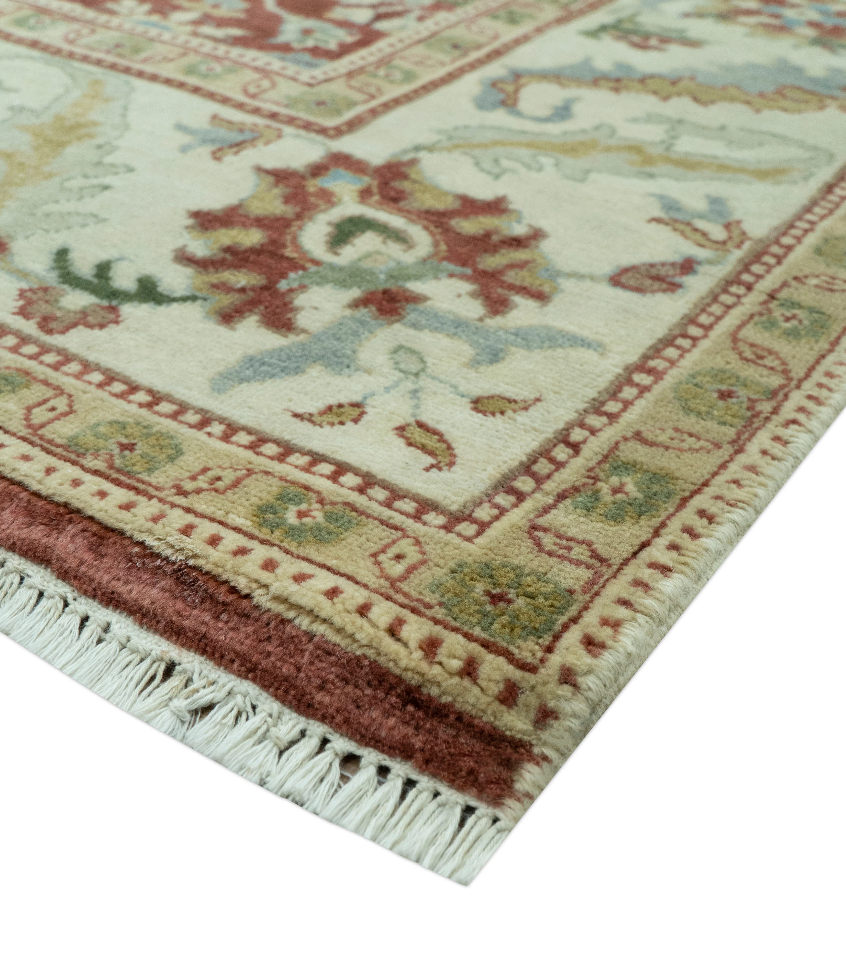 Traditional Design Red And Beige 8x10 Hand Knotted wool rug - Image 8