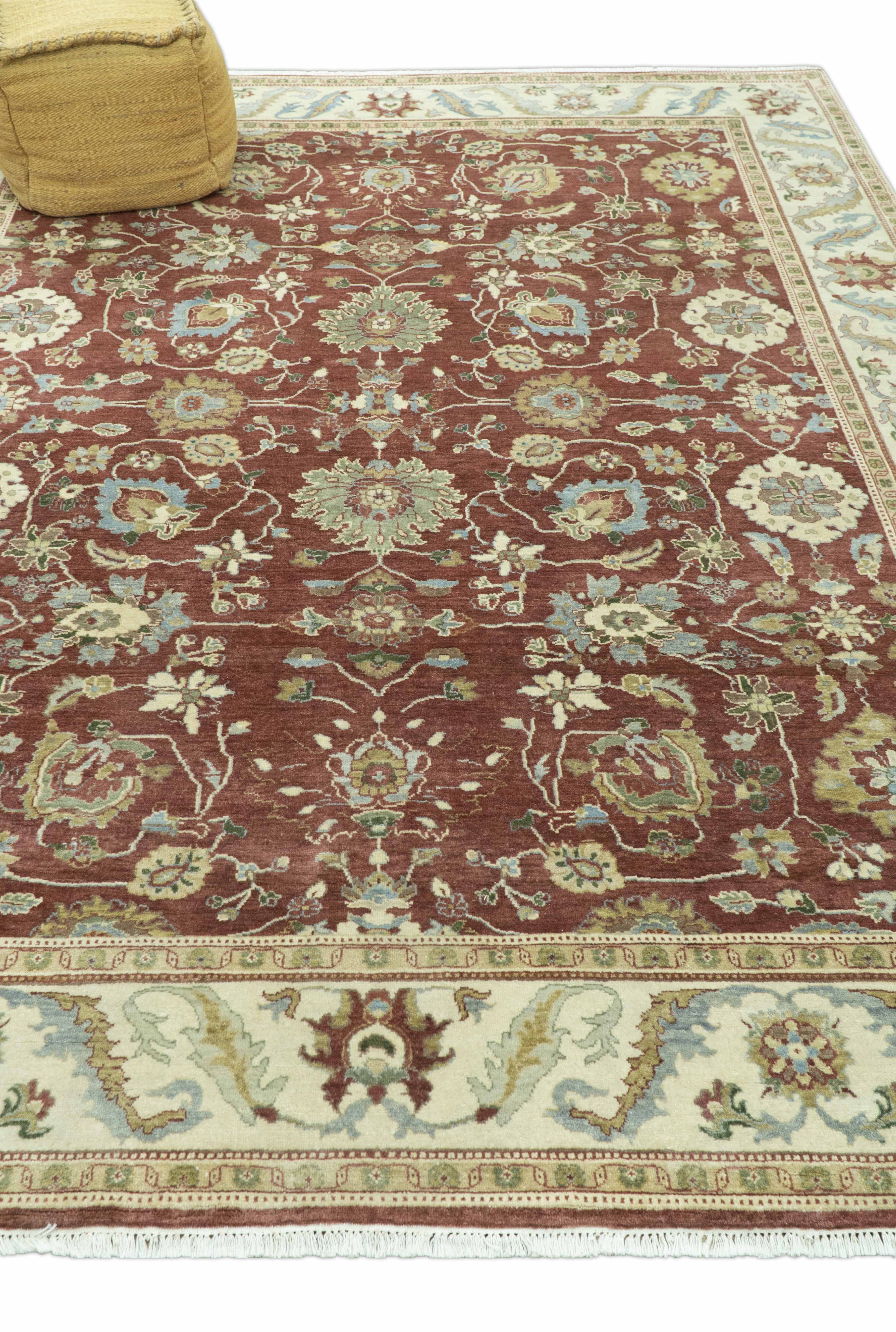 Traditional Design Red And Beige 8x10 Hand Knotted wool rug - Image 9