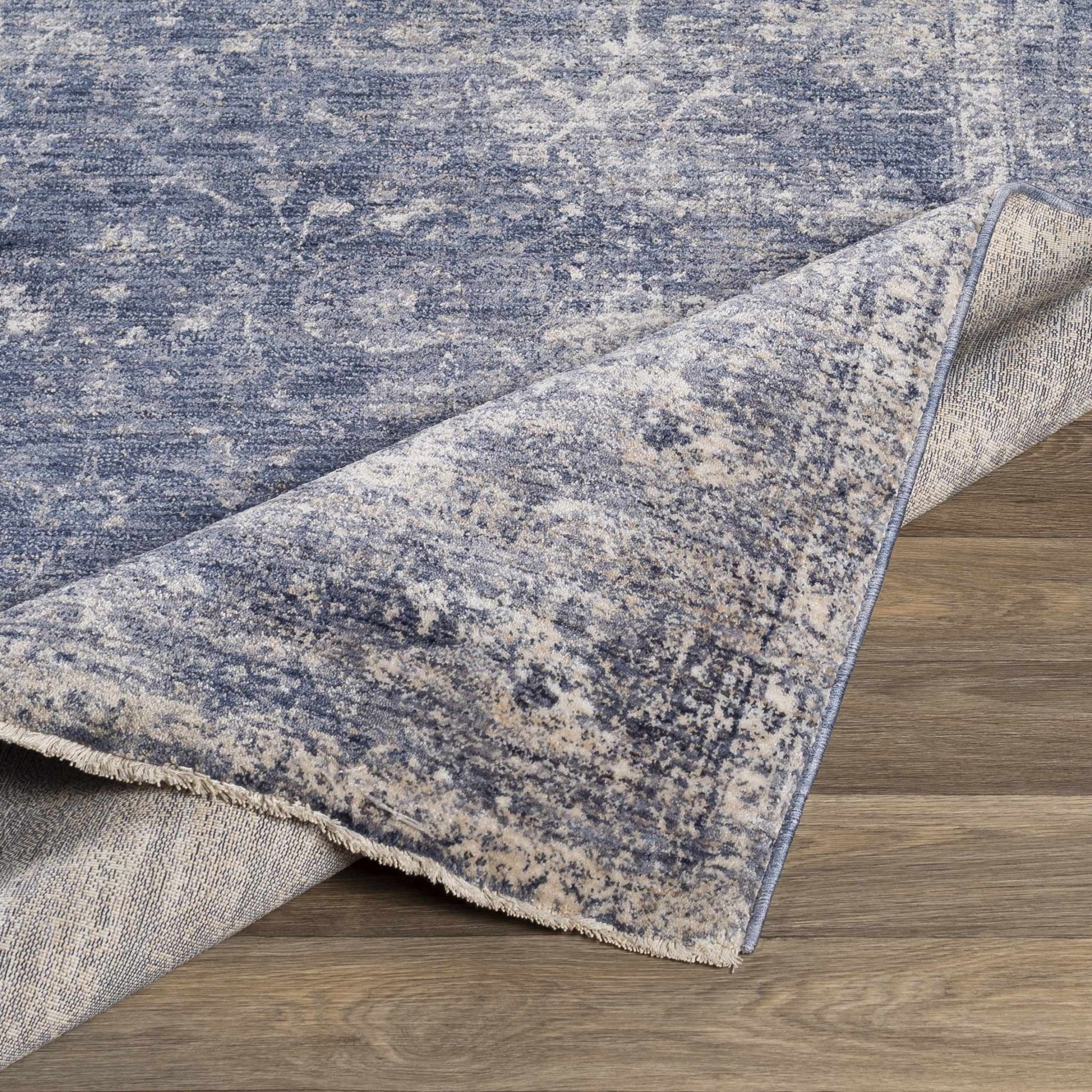 Traditional Persian Design Blue Machine Woven Area Rug - Image 3