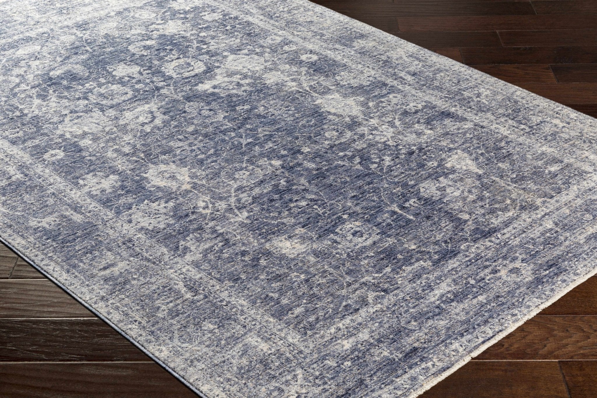 Traditional Persian Design Blue Machine Woven Area Rug - Image 4