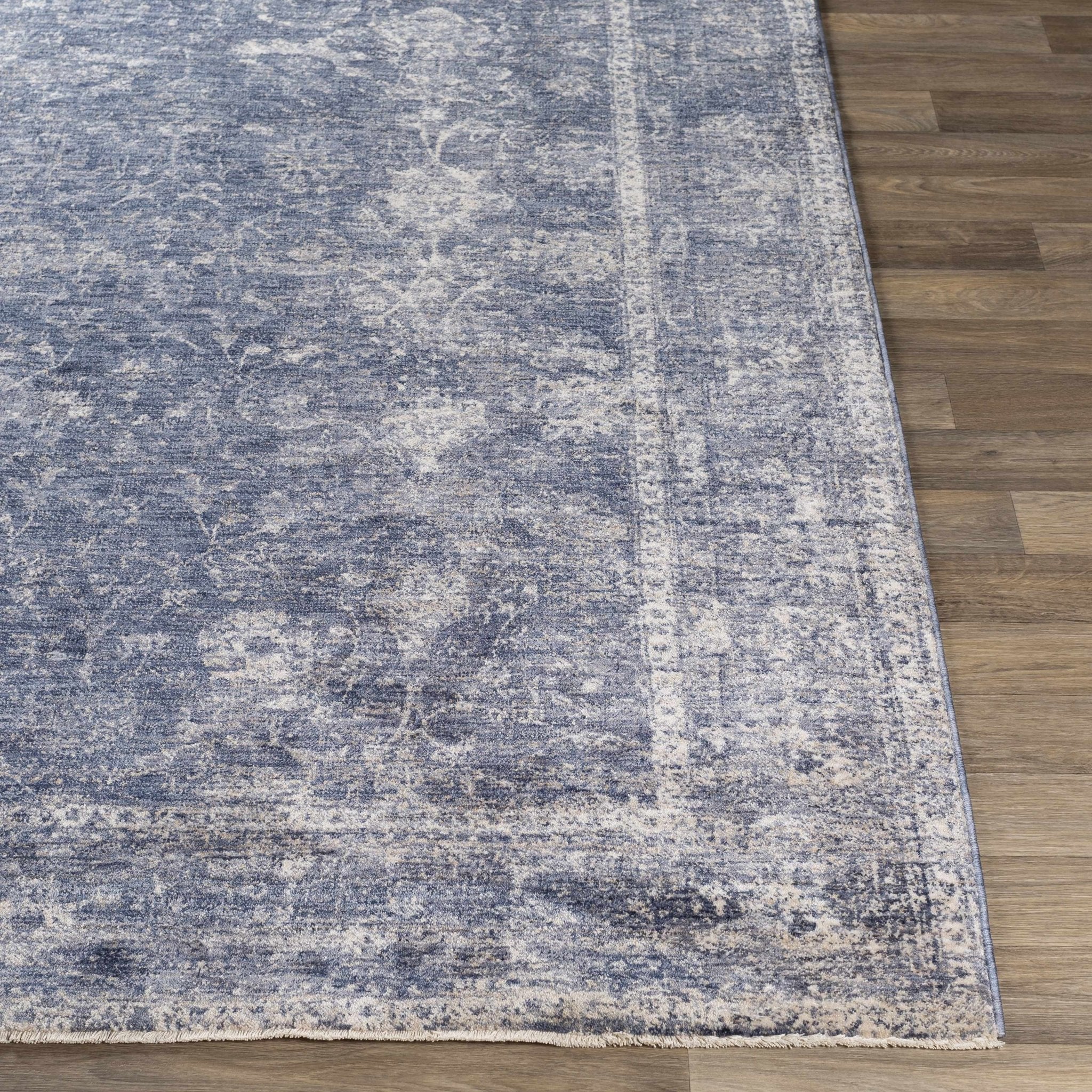 Traditional Persian Design Blue Machine Woven Area Rug - Image 5