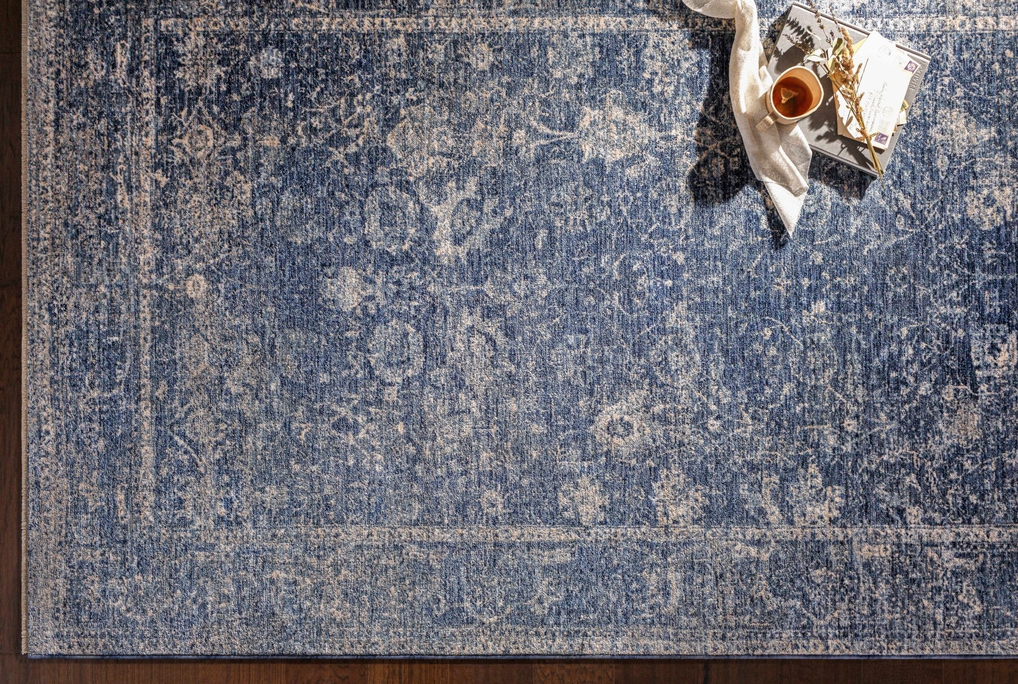 Traditional Persian Design Blue Machine Woven Area Rug - Image 9
