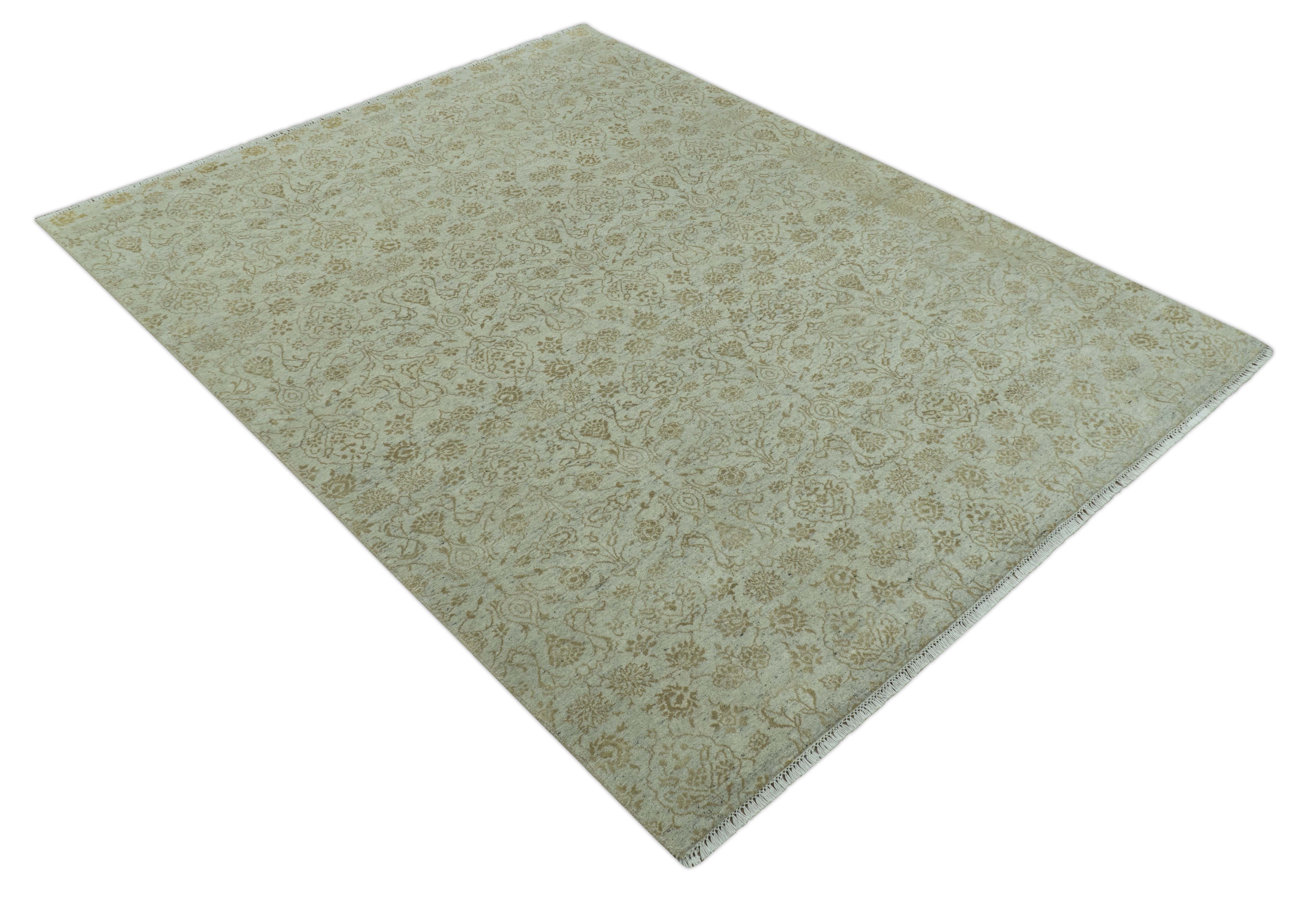 Traditional Design Ivory, Silver and Brown 7x9 Hand Knotted wool rug - Image 10