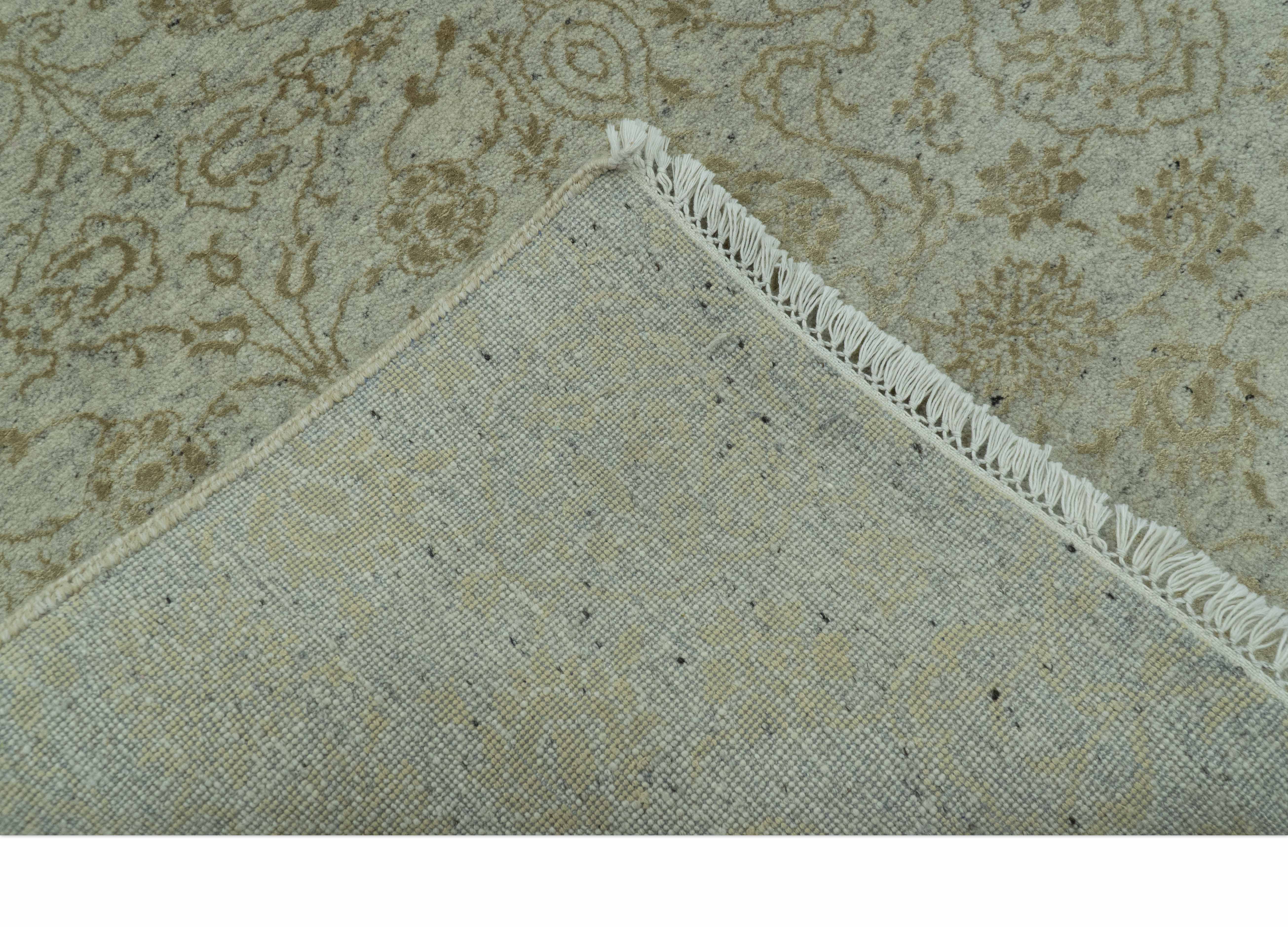 Traditional Design Ivory, Silver and Brown 7x9 Hand Knotted wool rug - Image 4