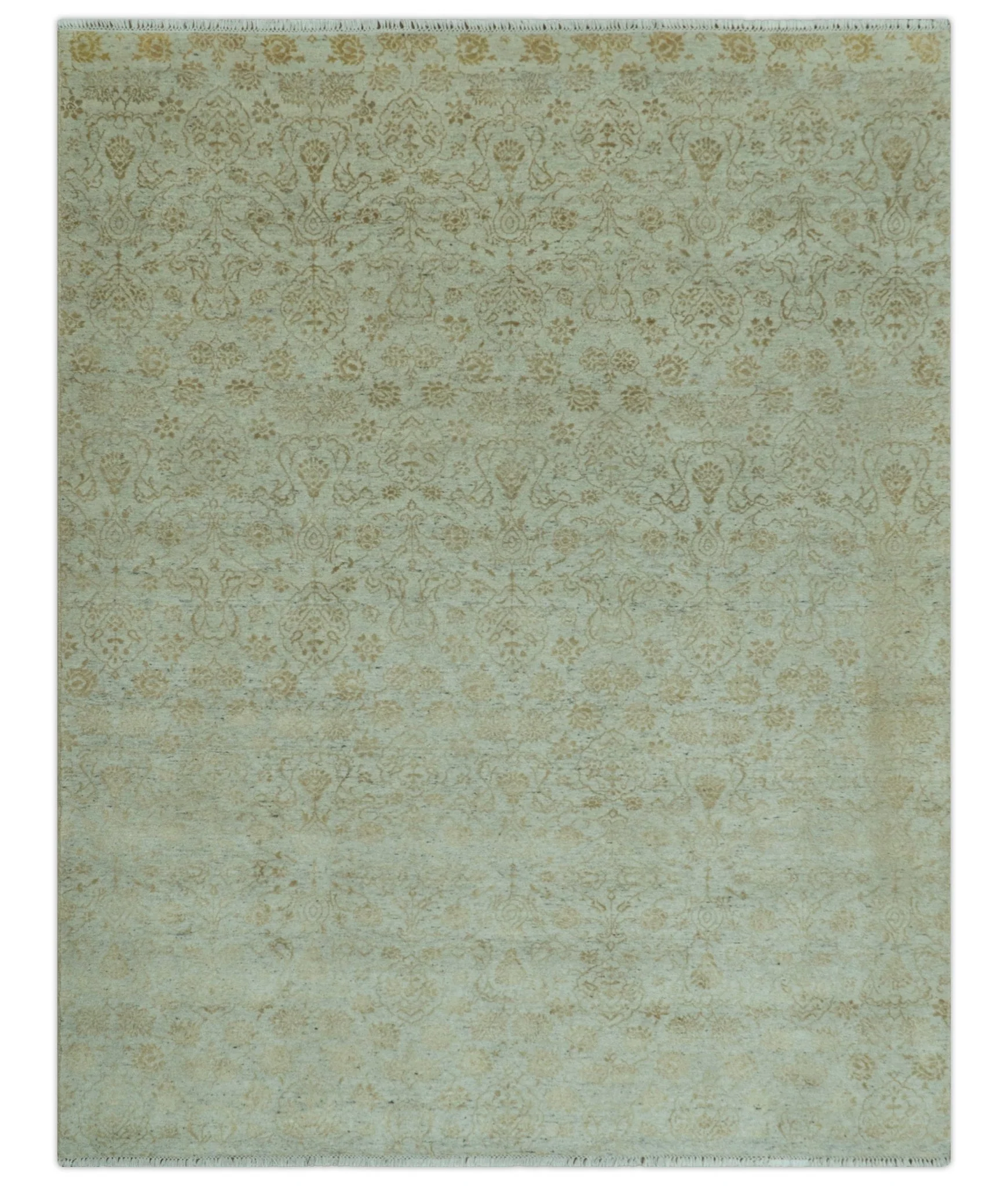 Traditional Design Ivory, Silver and Brown 7x9 Hand Knotted wool rug - Image 9