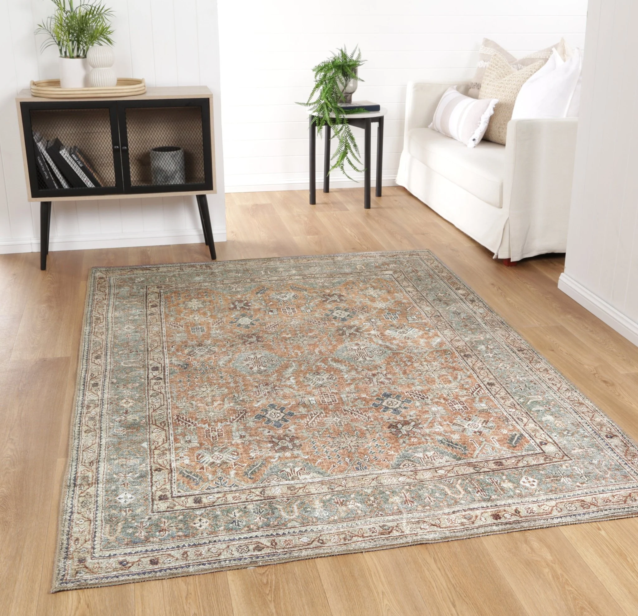 Traditional Design Washable Orange And Gray Rug - Image 2