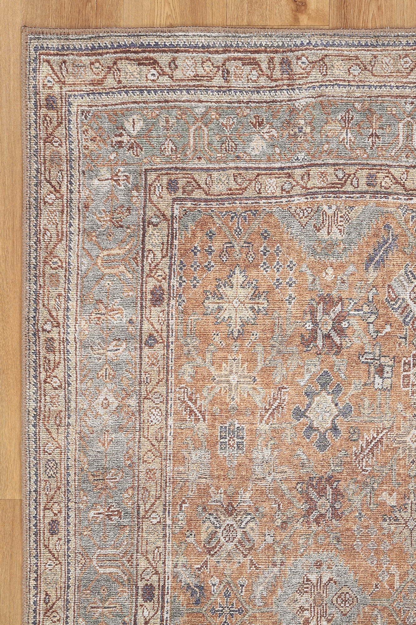 Traditional Design Washable Orange And Gray Rug - Image 4