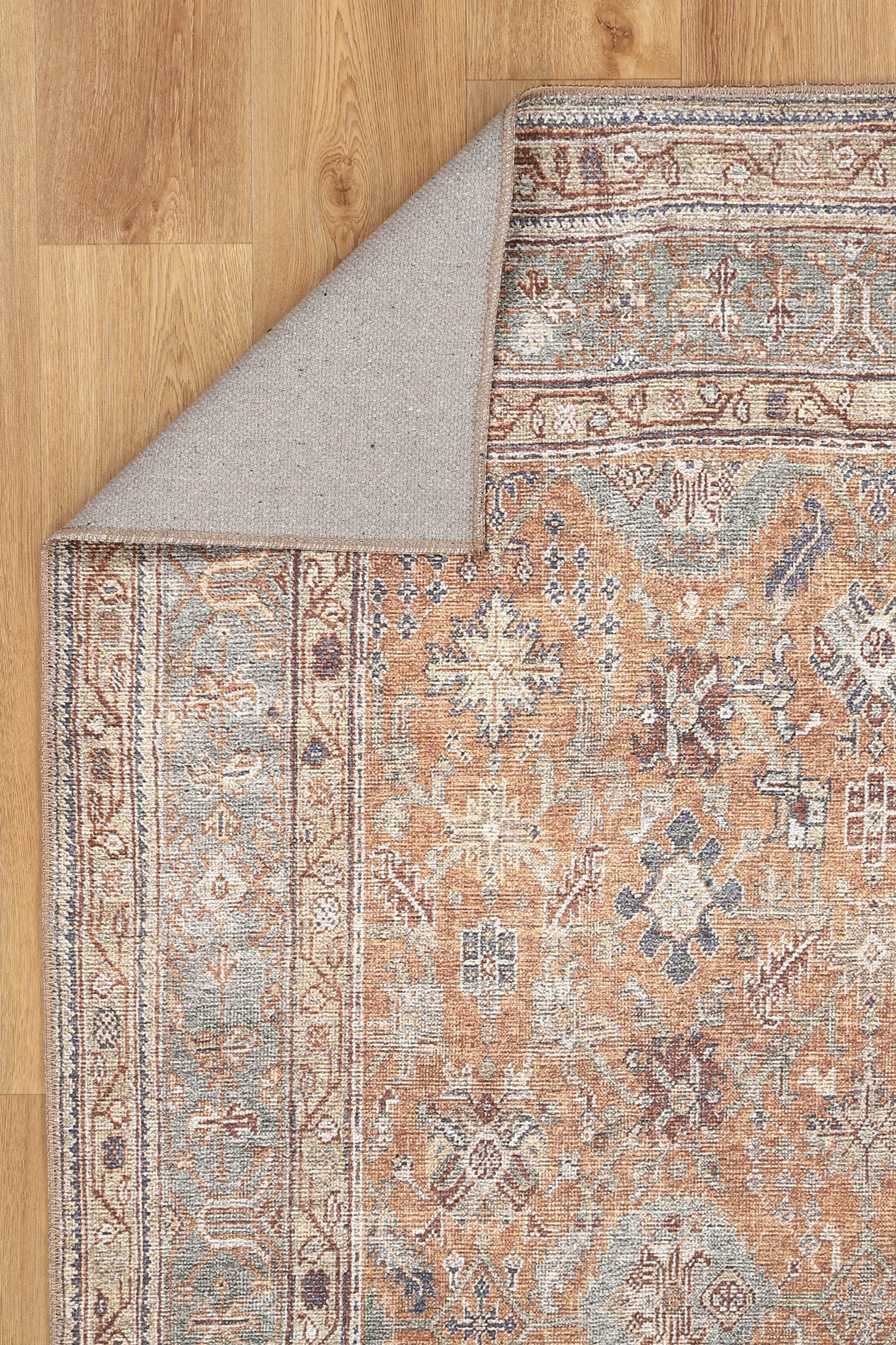 Traditional Design Washable Orange And Gray Rug - Image 5