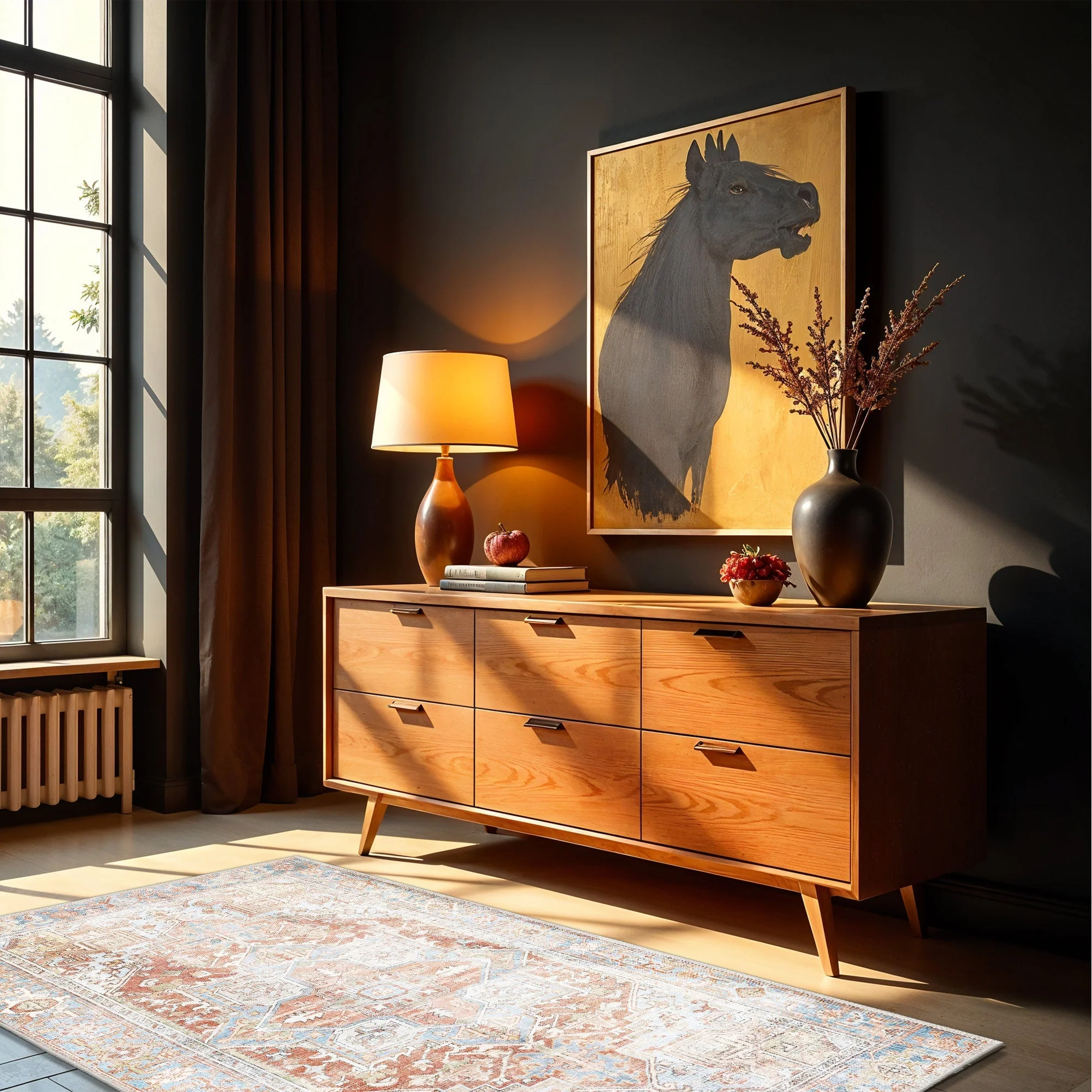 Traditional Rust And Beige Machine Washable Cotton Area Rug - Image 4
