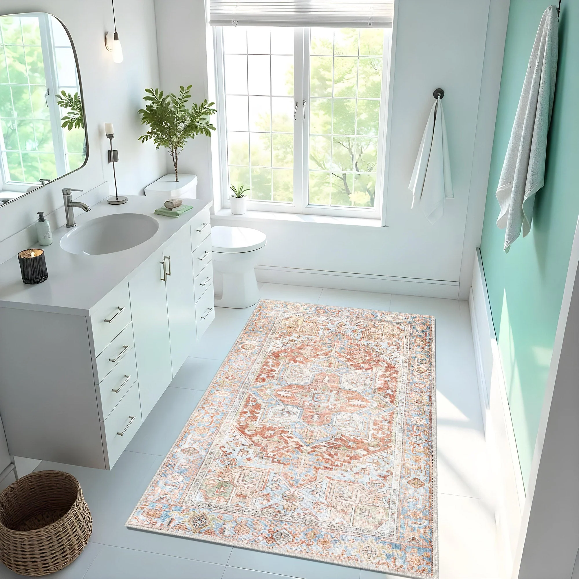Traditional Rust And Beige Machine Washable Cotton Area Rug - Image 5