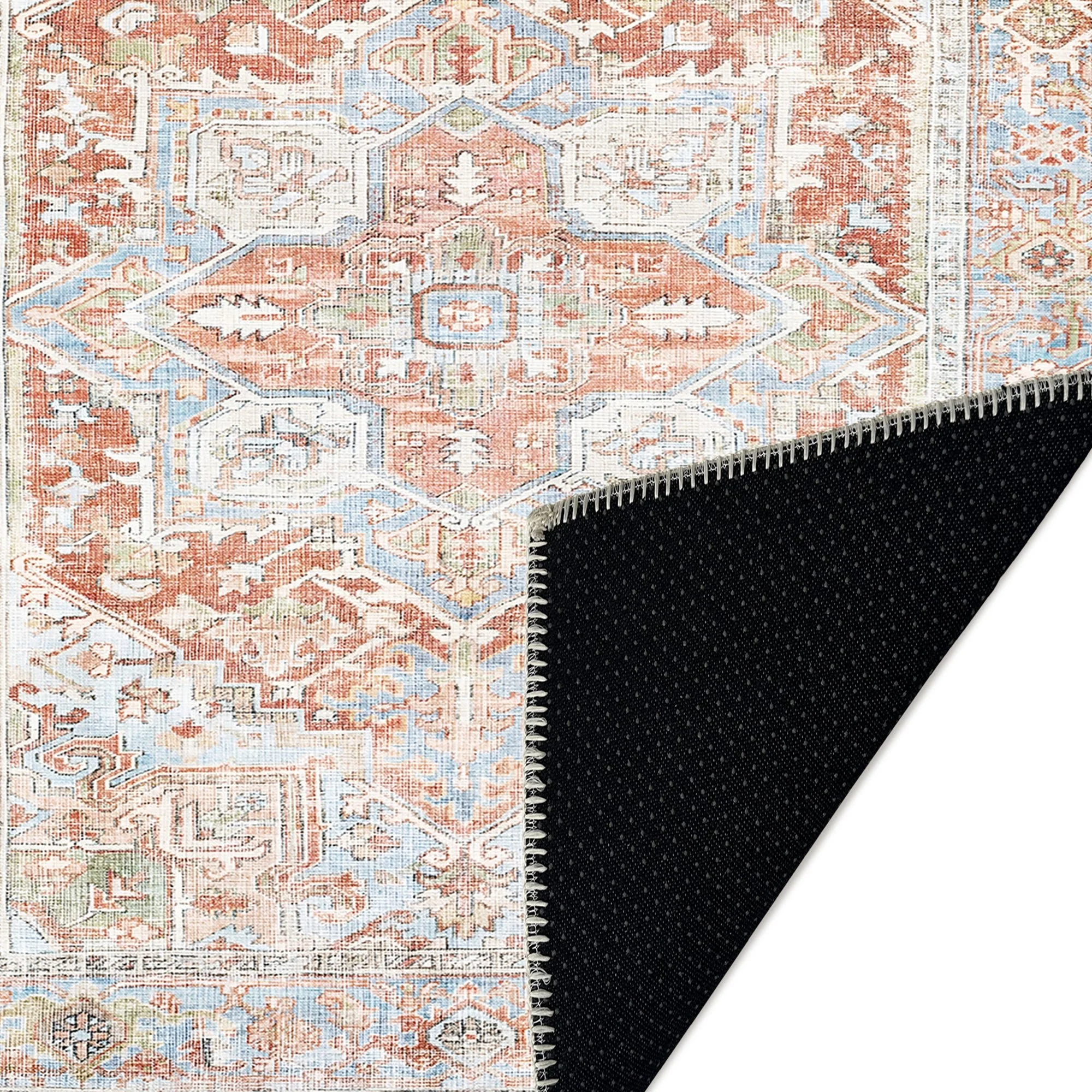 Traditional Rust And Beige Machine Washable Cotton Area Rug - Image 7
