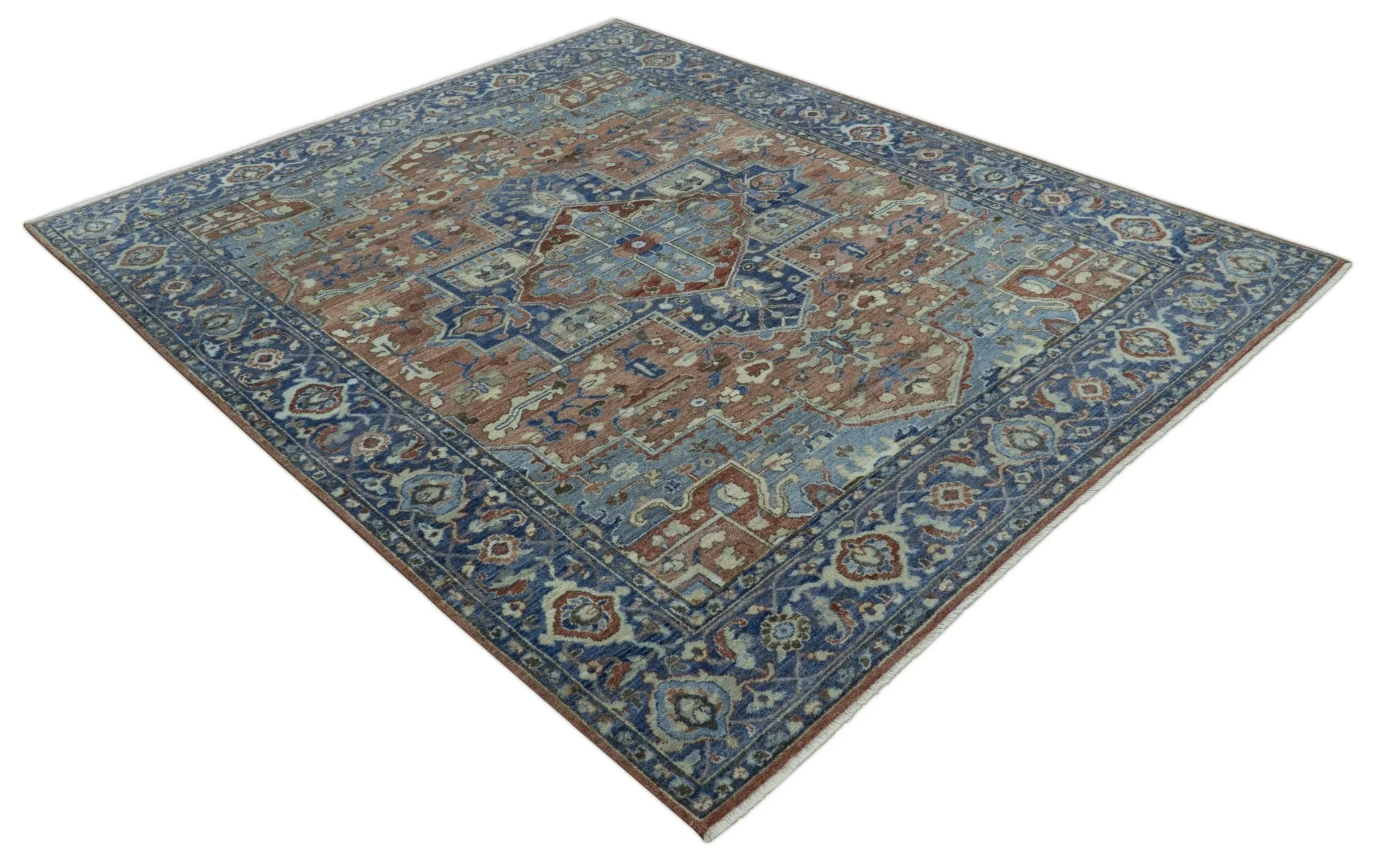 Traditional Serapi Design Rust And Blue Hand Knotted 8x10 Wool Area Rug - Image 10