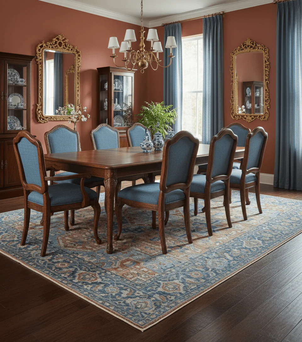 Traditional Serapi Design Rust And Blue Hand Knotted 8x10 Wool Area Rug - Image 2