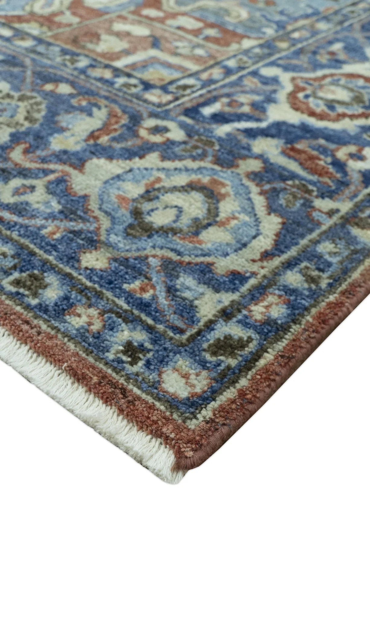 Traditional Serapi Design Rust And Blue Hand Knotted 8x10 Wool Area Rug - Image 3