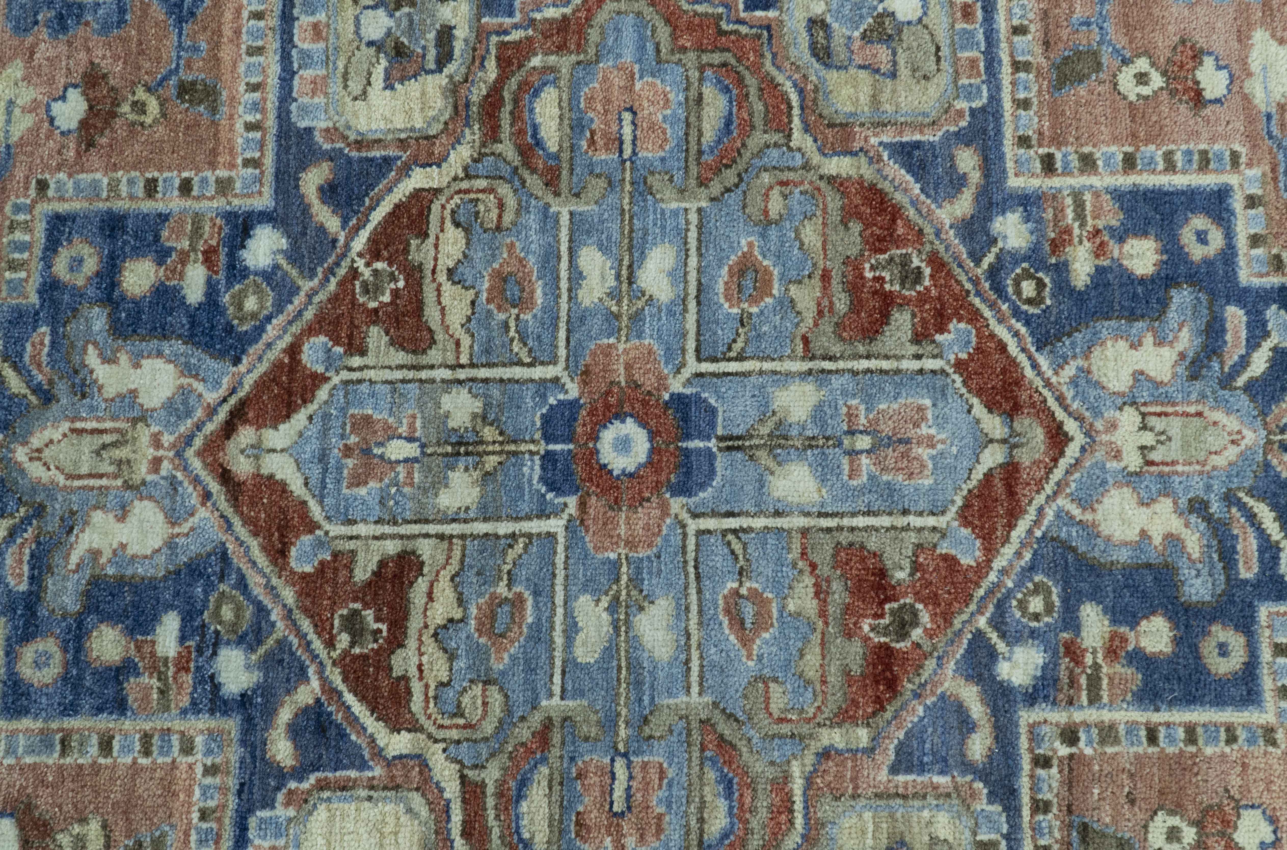 Traditional Serapi Design Rust And Blue Hand Knotted 8x10 Wool Area Rug - Image 4