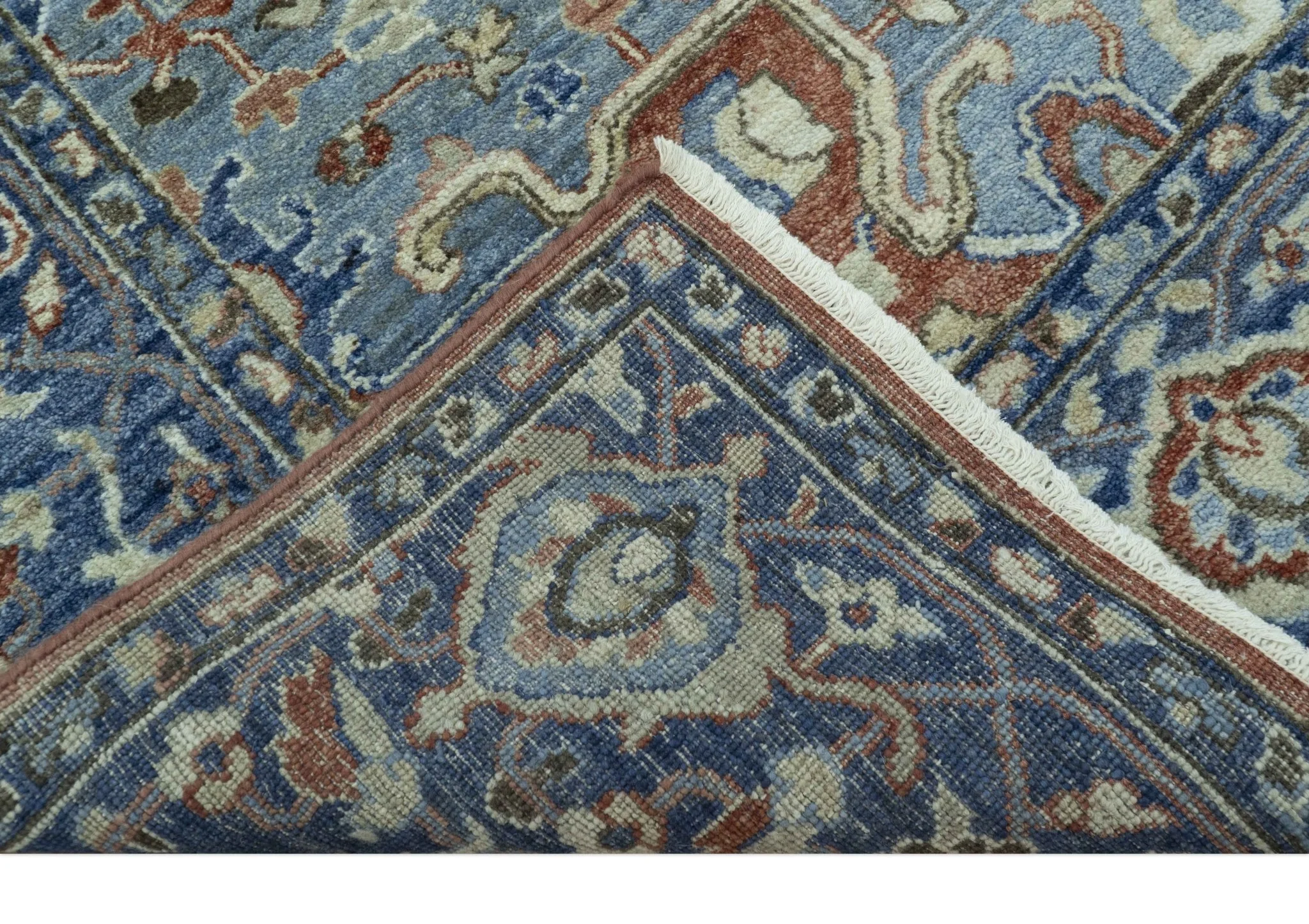 Traditional Serapi Design Rust And Blue Hand Knotted 8x10 Wool Area Rug - Image 5