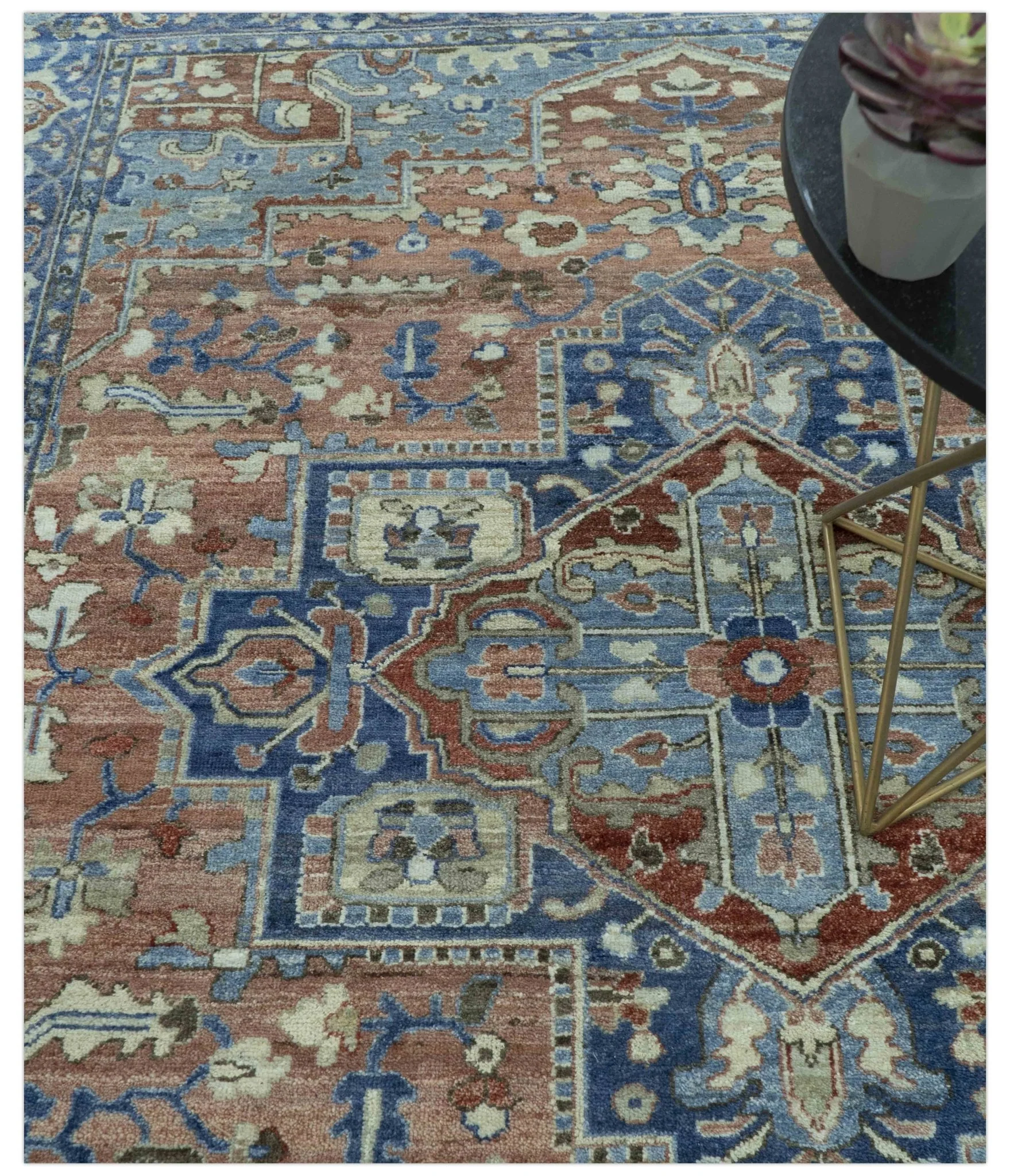 Traditional Serapi Design Rust And Blue Hand Knotted 8x10 Wool Area Rug - Image 8