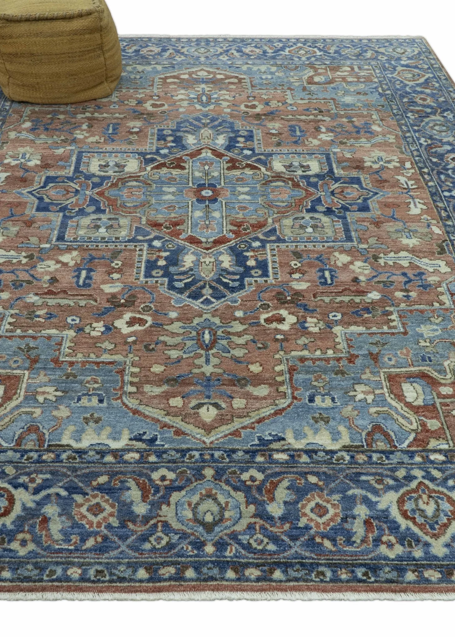 Traditional Serapi Design Rust And Blue Hand Knotted 8x10 Wool Area Rug - Image 9