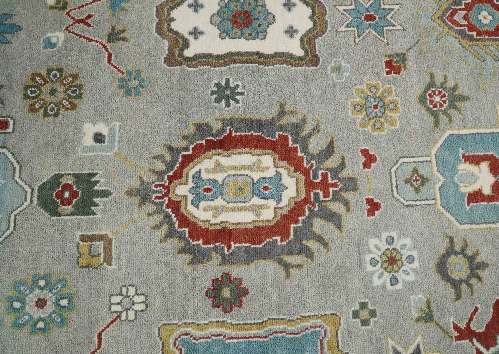 10x14 All Wool Traditional Silver and Blue Vibrant Colorful Hand knotted Oushak Area Rug - Image 12
